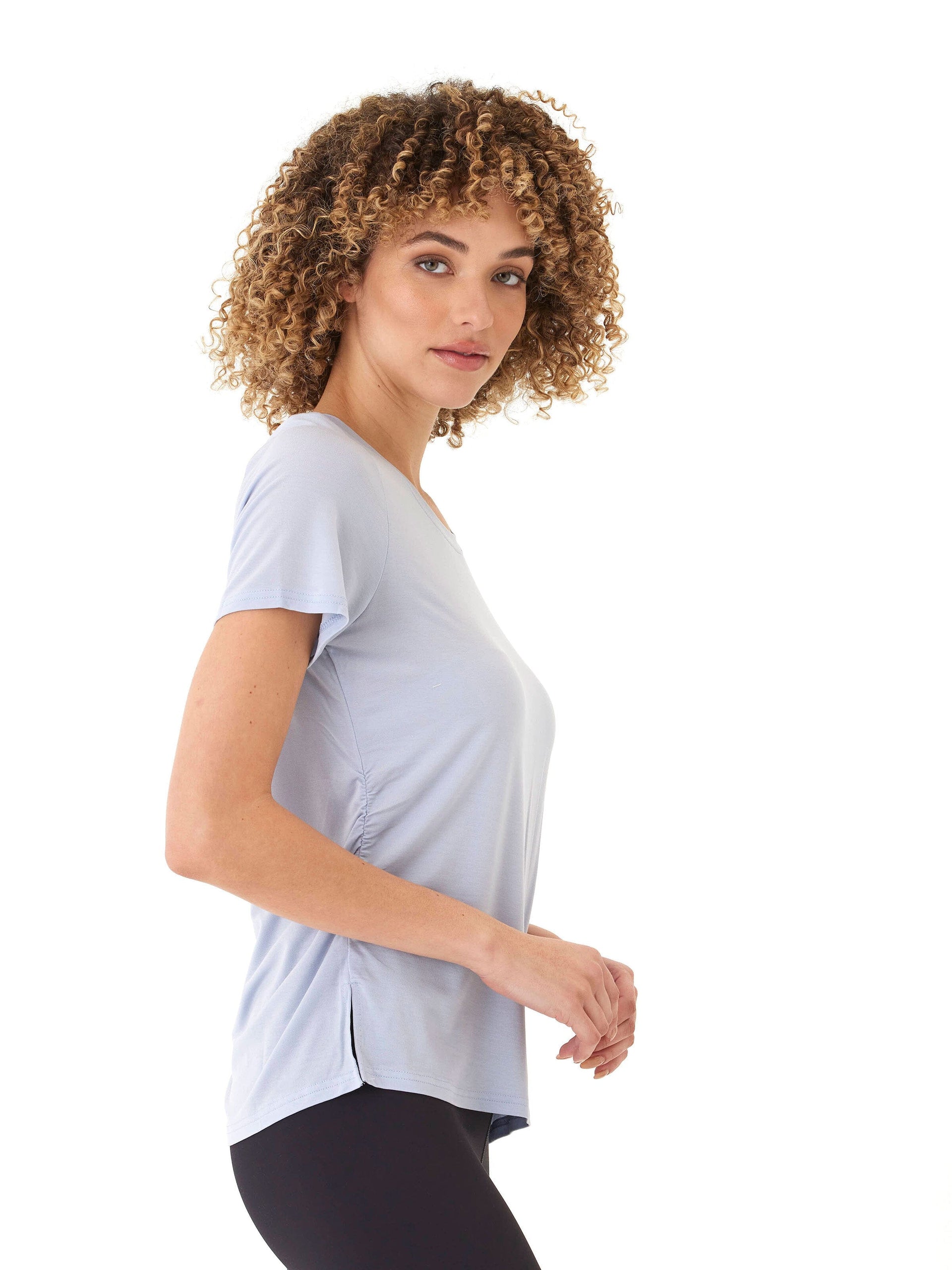 Tencel Jersey Ruched Side Crew Neck Tee - Soft Fitted Top