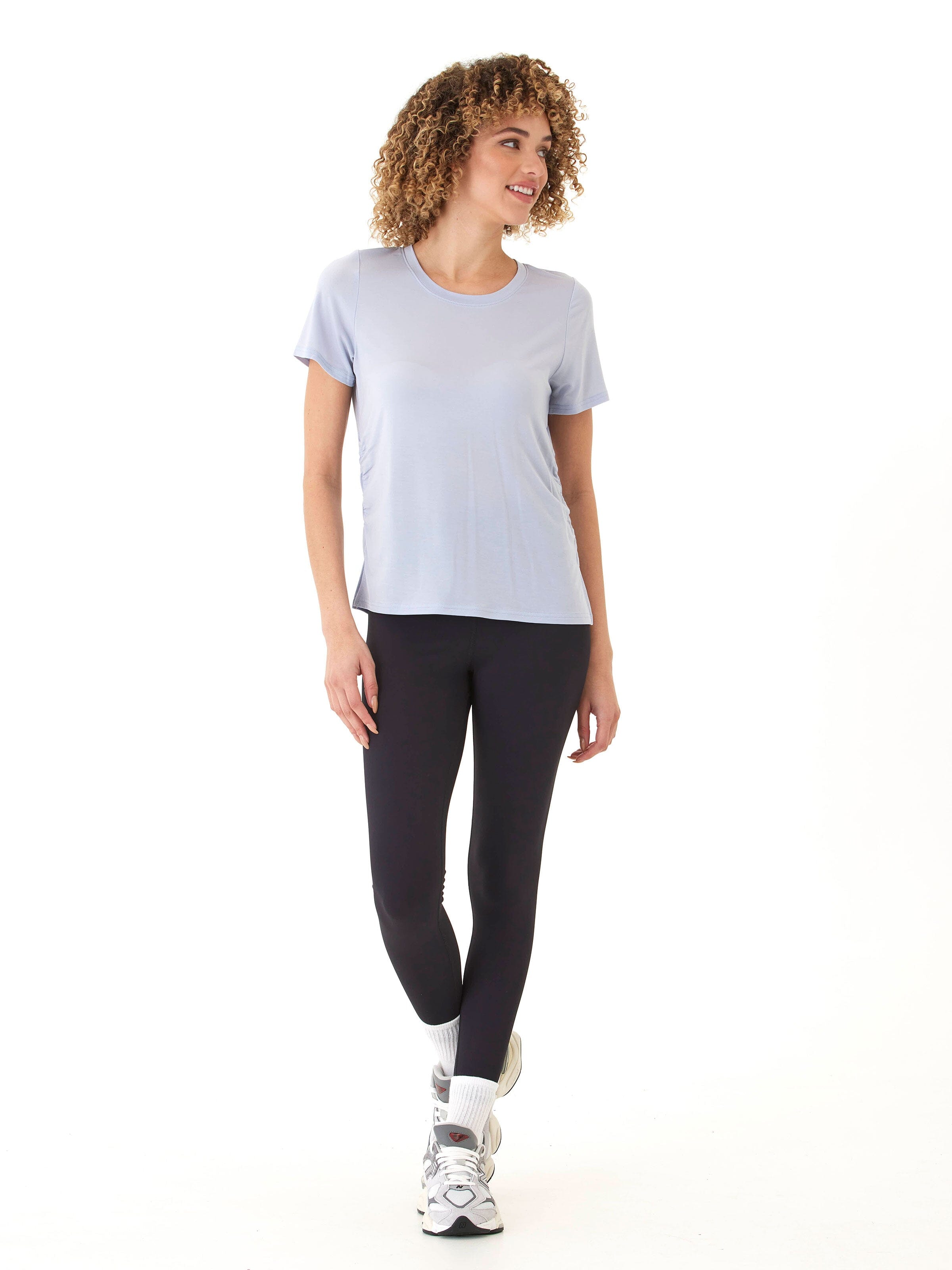 Tencel Jersey Ruched Side Crew Neck Tee - Soft Fitted Top