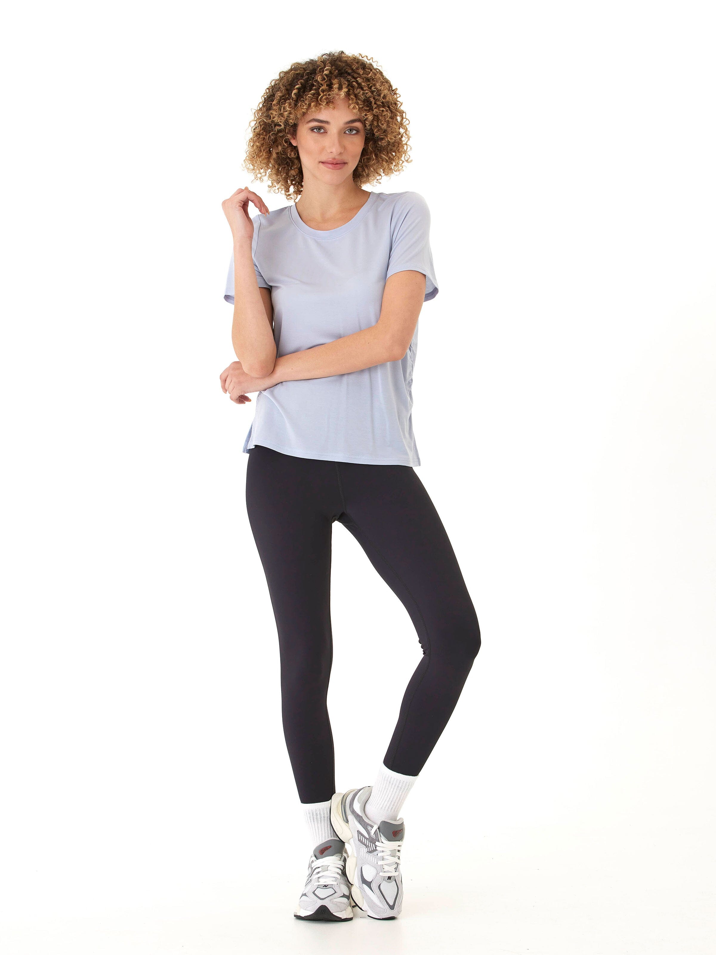 Tencel Jersey Ruched Side Crew Neck Tee - Soft Fitted Top
