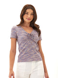 Cosima Marble Rib V-Neck Tee with adjustable front tie detail
