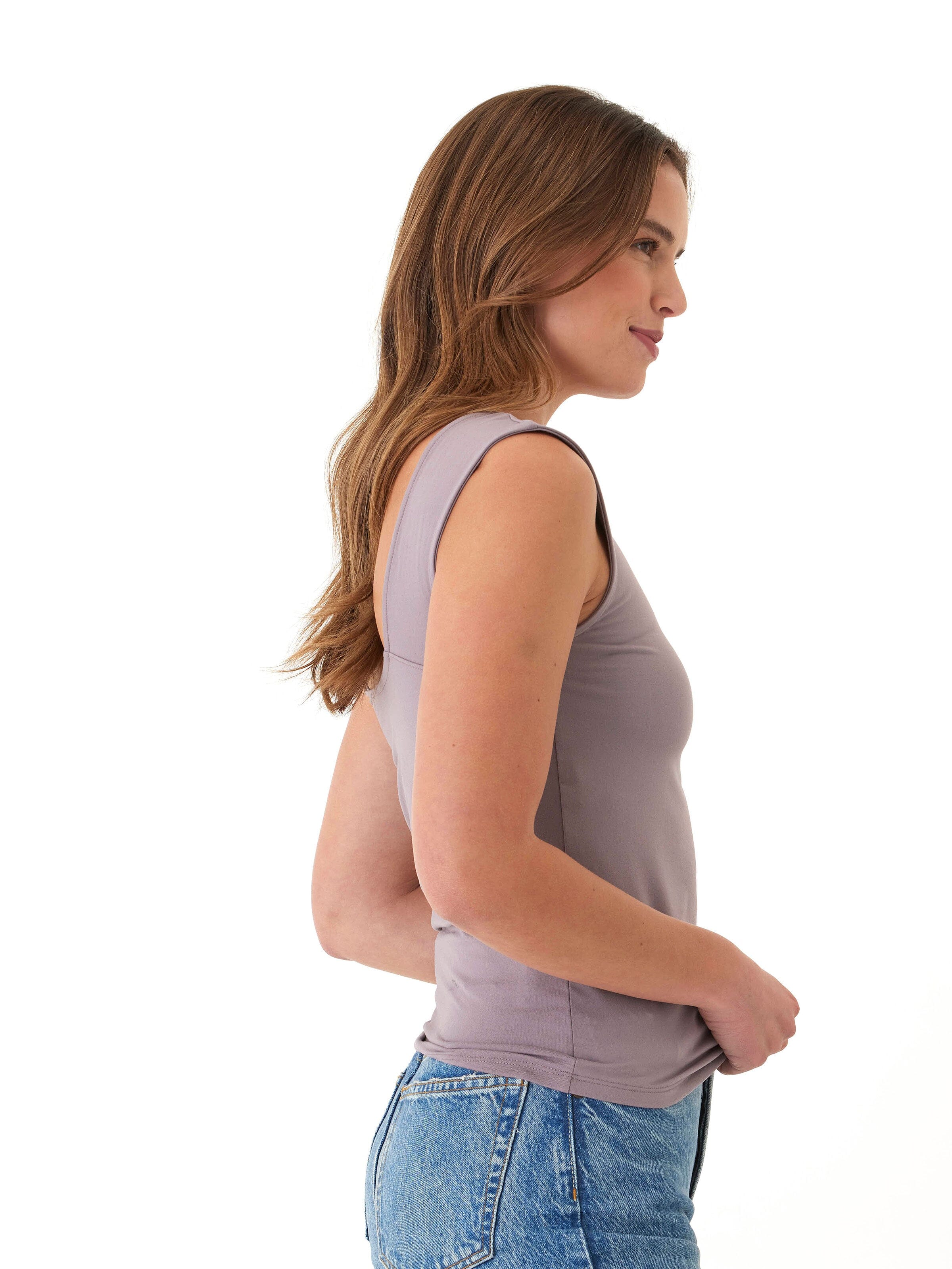 Antonia Luxe Jersey Sleeveless Fitted Top in Dusty Mauve