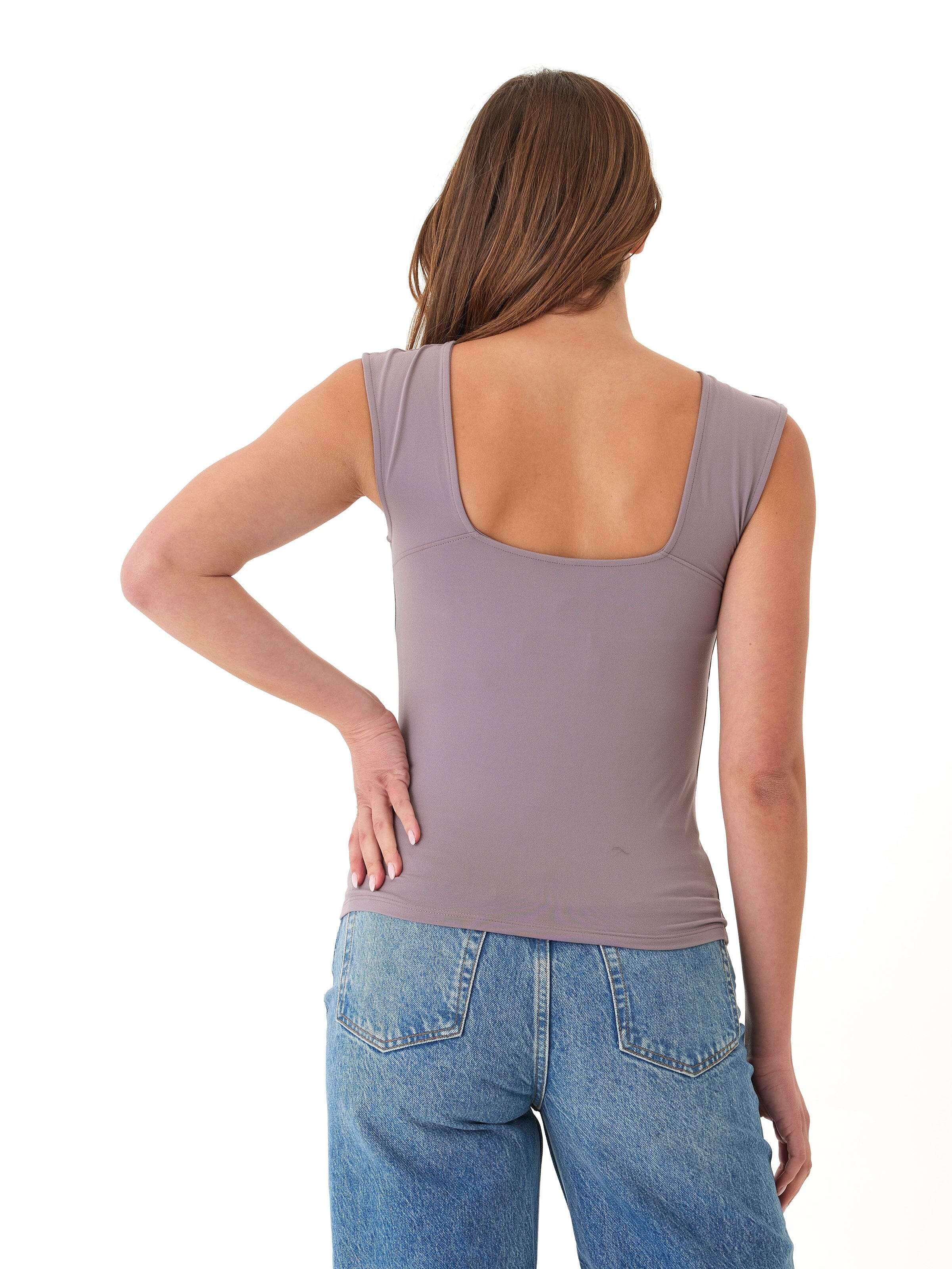 Antonia Luxe Jersey Sleeveless Fitted Top in Dusty Mauve