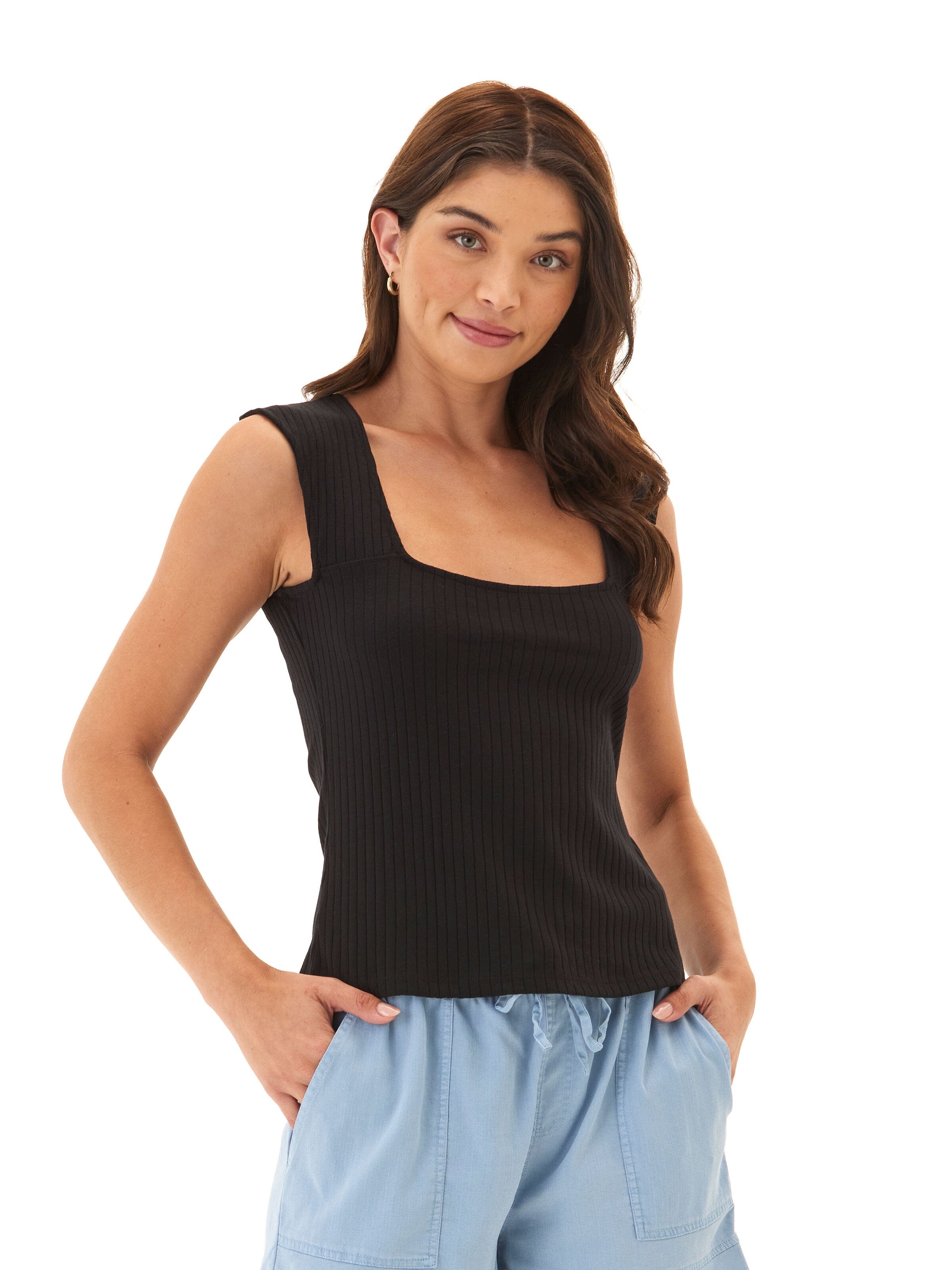 Organic Ribbed Square Neck Tank Top - Essential Everyday Layer