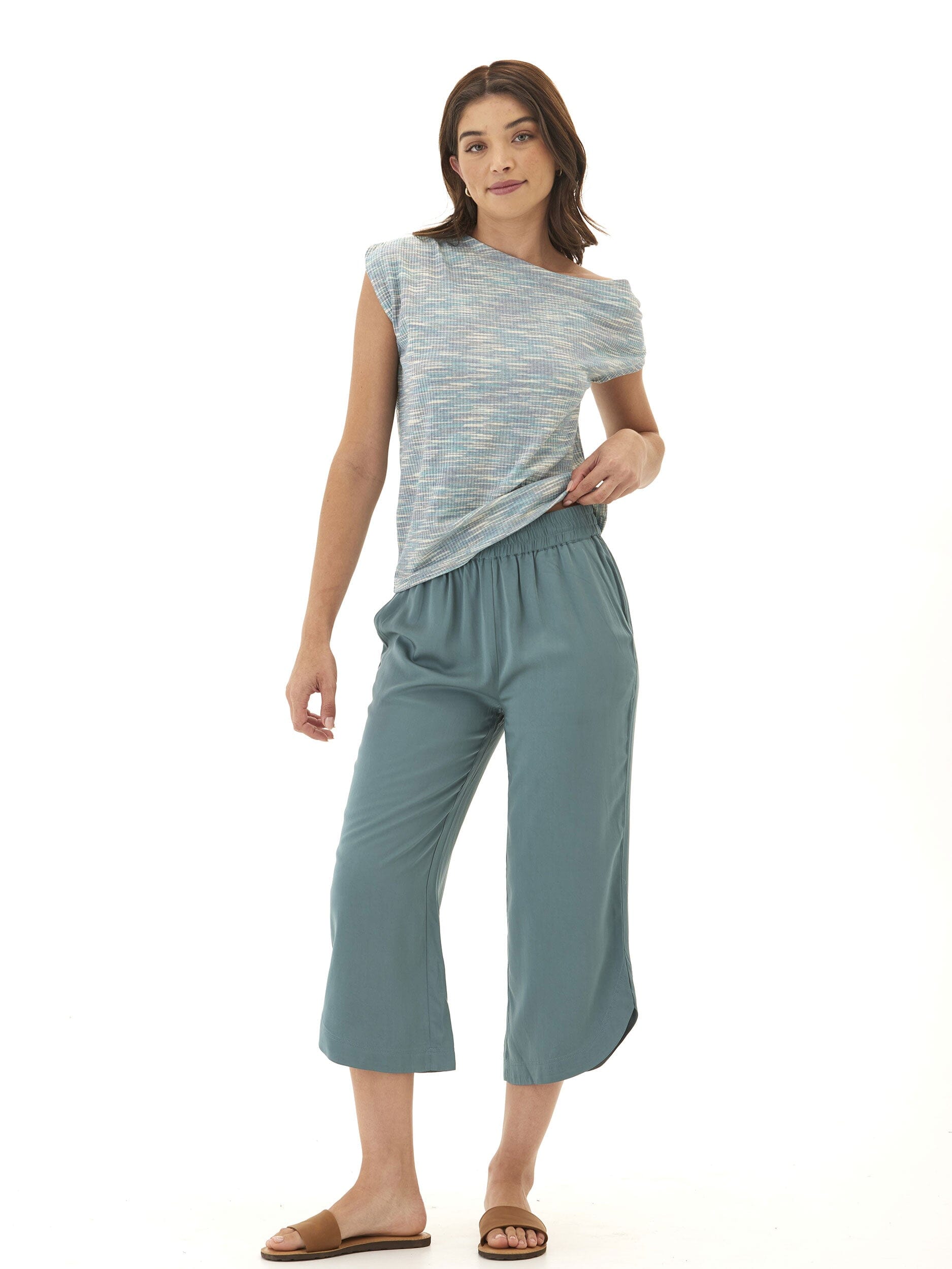 Leoni Off-Shoulder Marble Rib Top - Soft Stretchy Knit Blouse