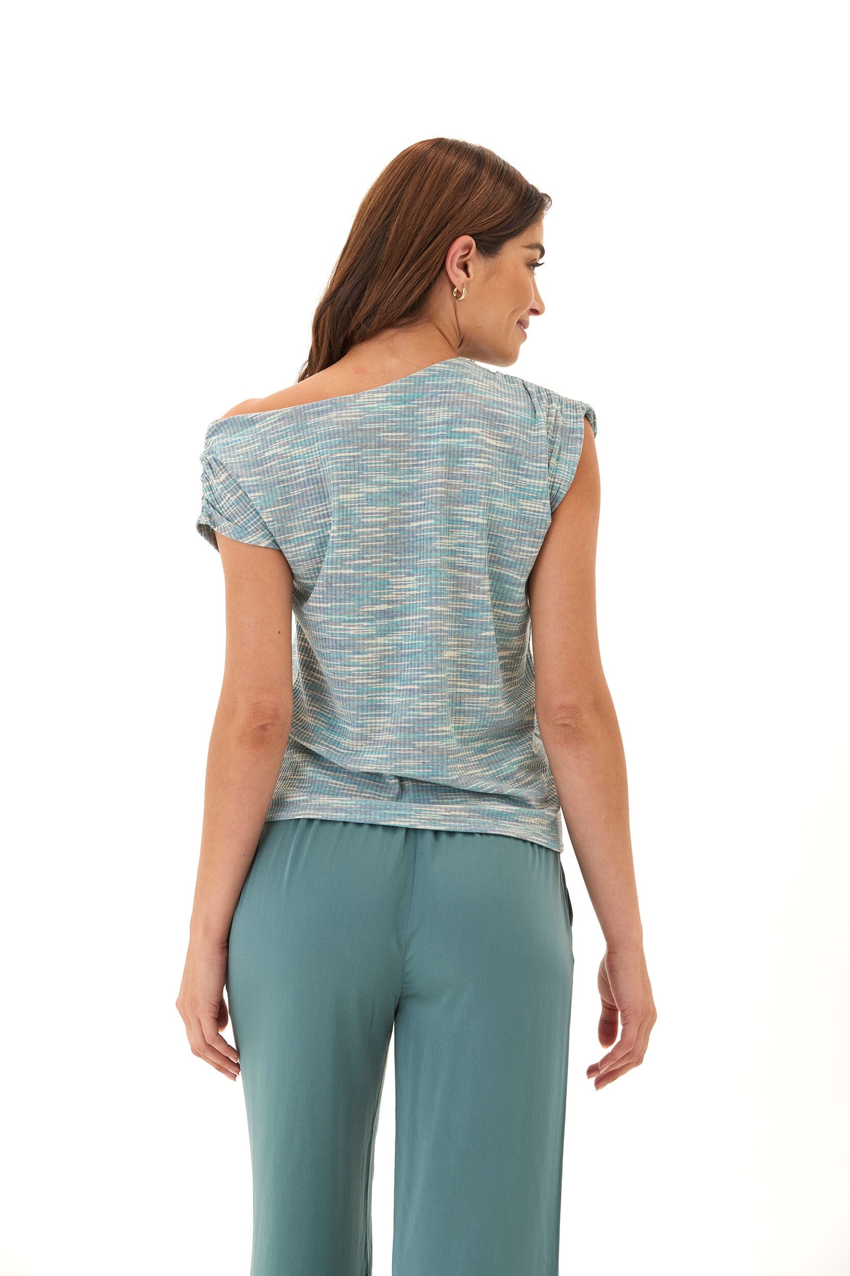 Leoni Off-Shoulder Marble Rib Top - Soft Stretchy Knit Blouse