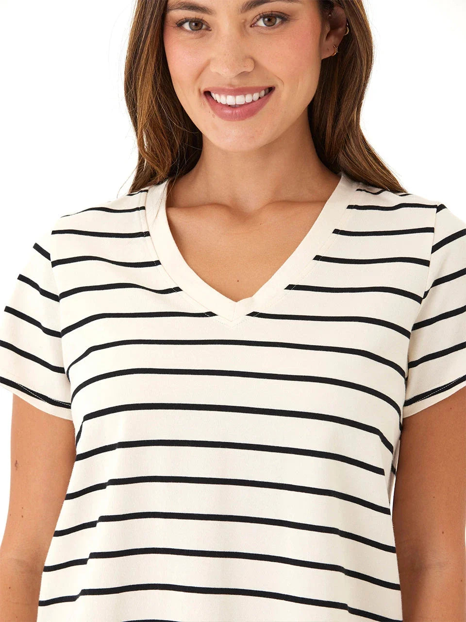 Maxine Caribbean Striped V-Neck Cropped Eco Jersey Tee