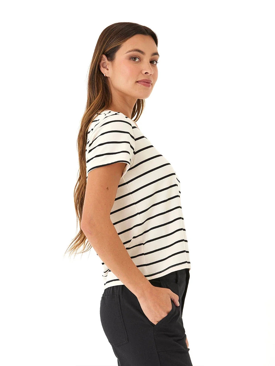 Maxine Caribbean Striped V-Neck Cropped Eco Jersey Tee
