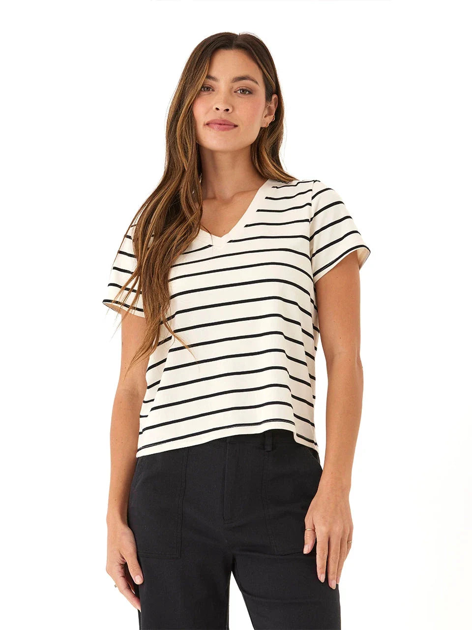 Maxine Caribbean Striped V-Neck Cropped Eco Jersey Tee