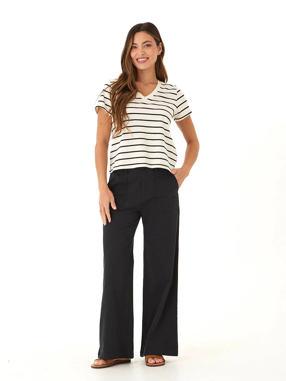 Maxine Caribbean Striped V-Neck Cropped Eco Jersey Tee