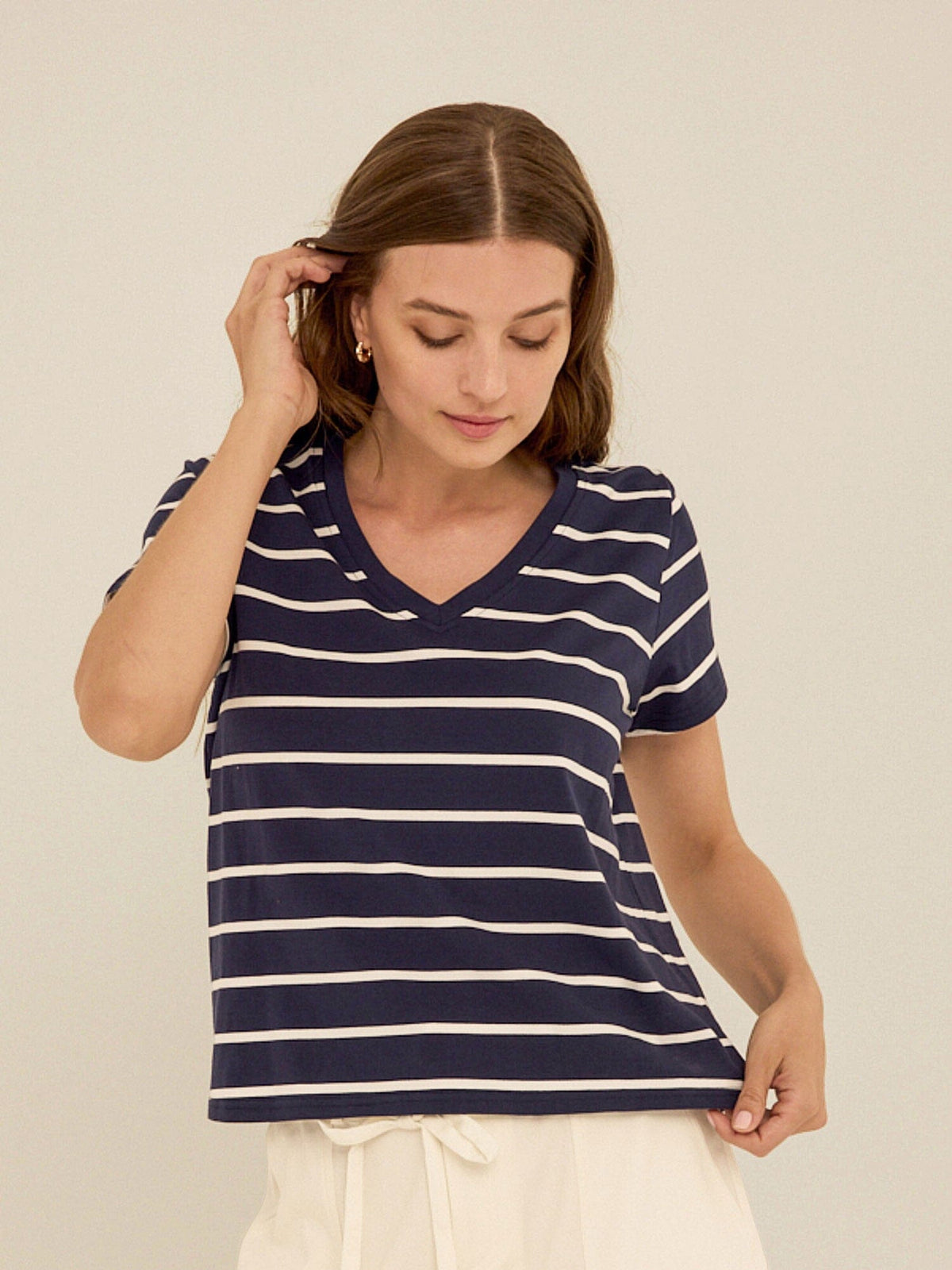 Maxine Stripe Eco Jersey V-Neck Tee