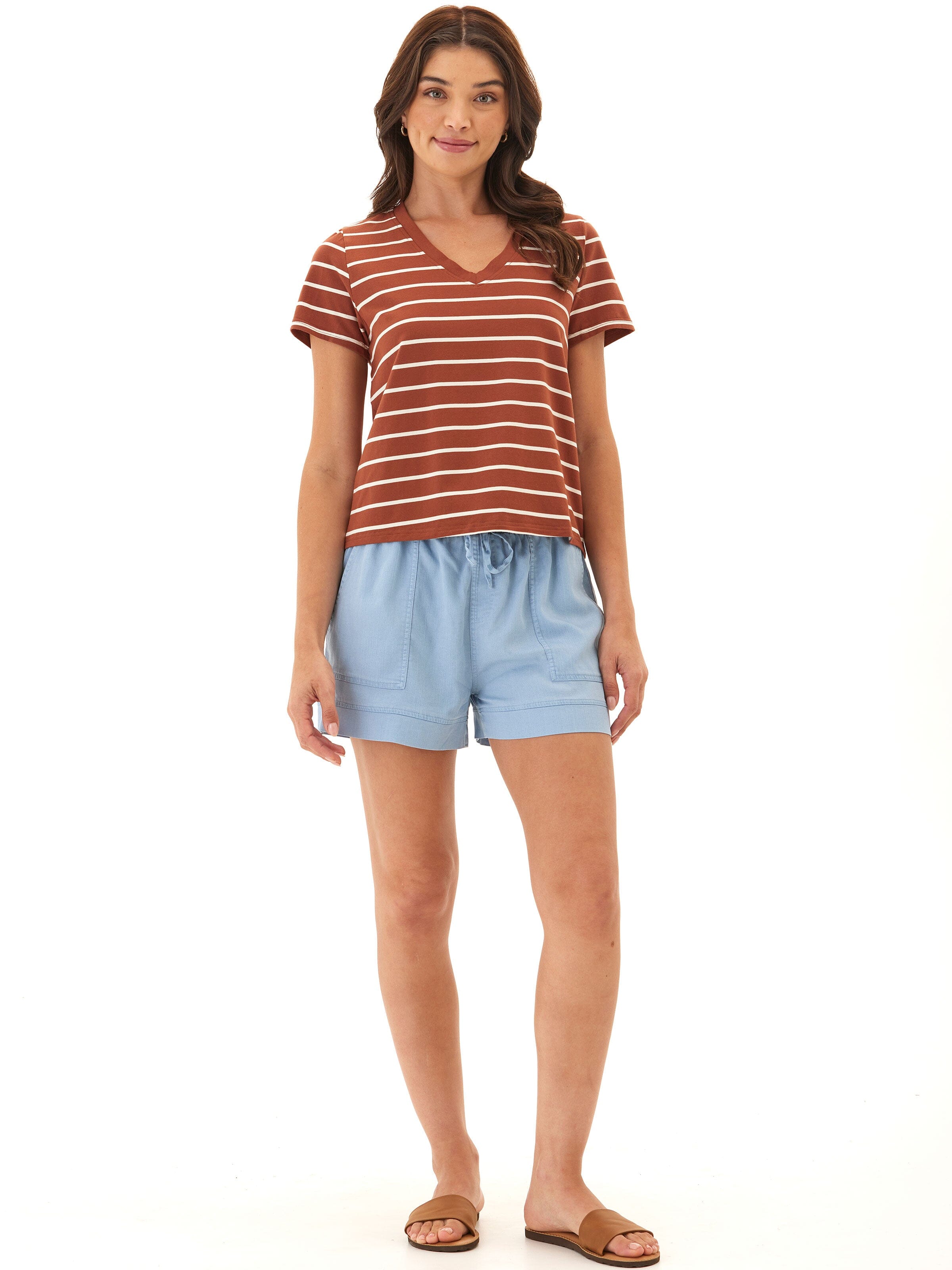 Maxine Caribbean Stripe Eco Jersey V-Neck Cropped Tee