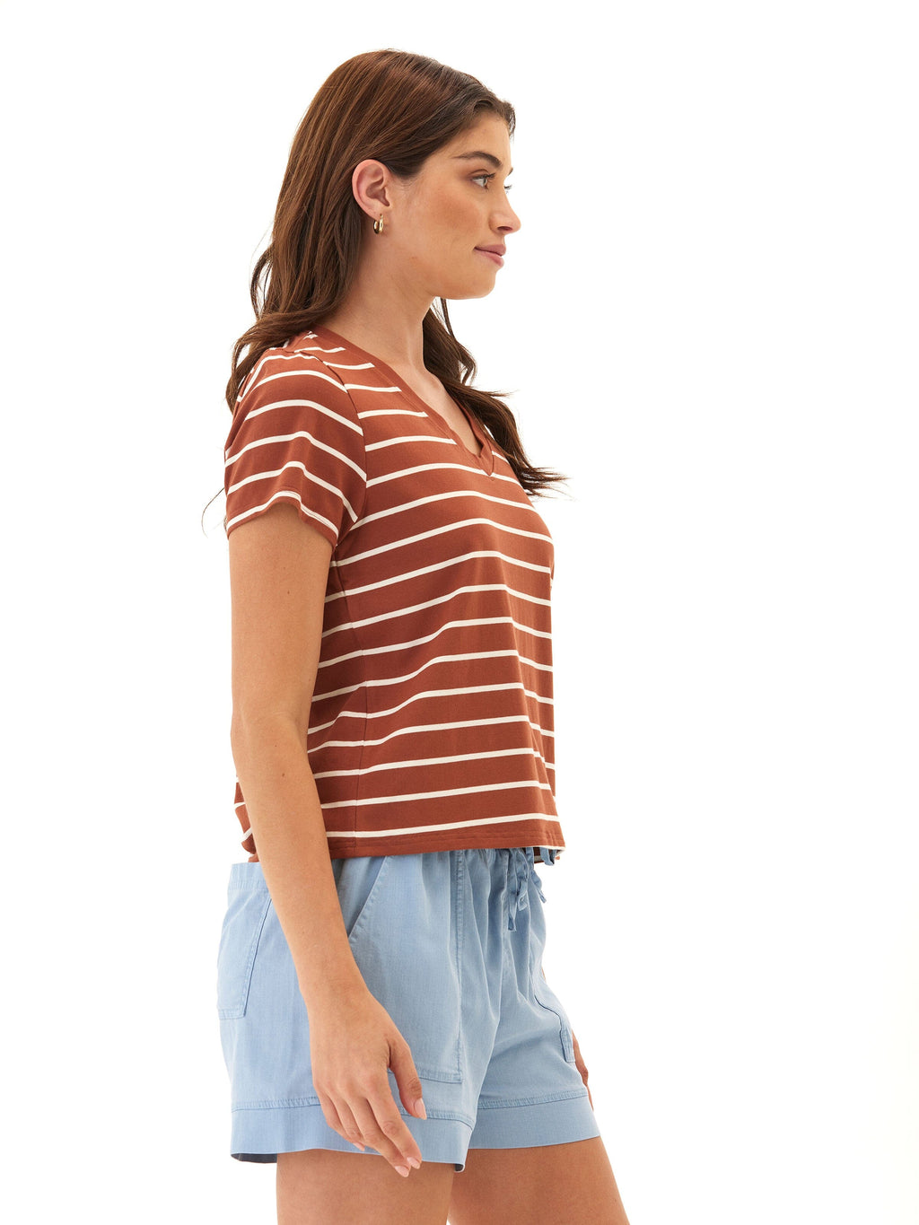 Maxine Caribbean Stripe Eco Jersey V-Neck Cropped Tee