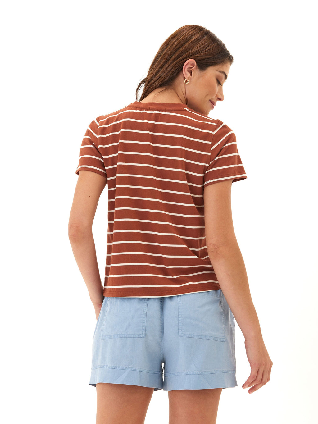 Maxine Caribbean Stripe Eco Jersey V-Neck Cropped Tee