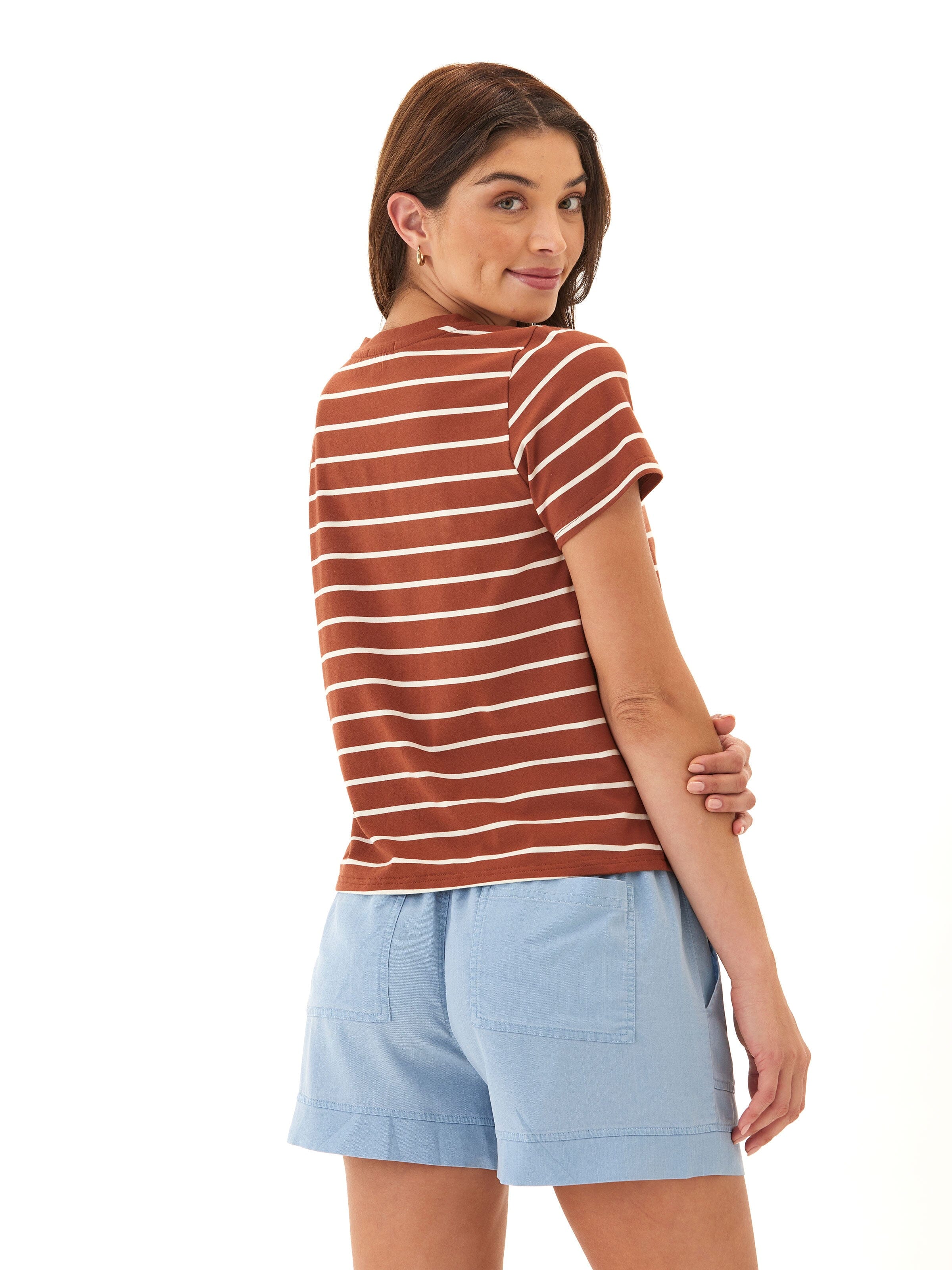 Maxine Caribbean Stripe Eco Jersey V-Neck Cropped Tee