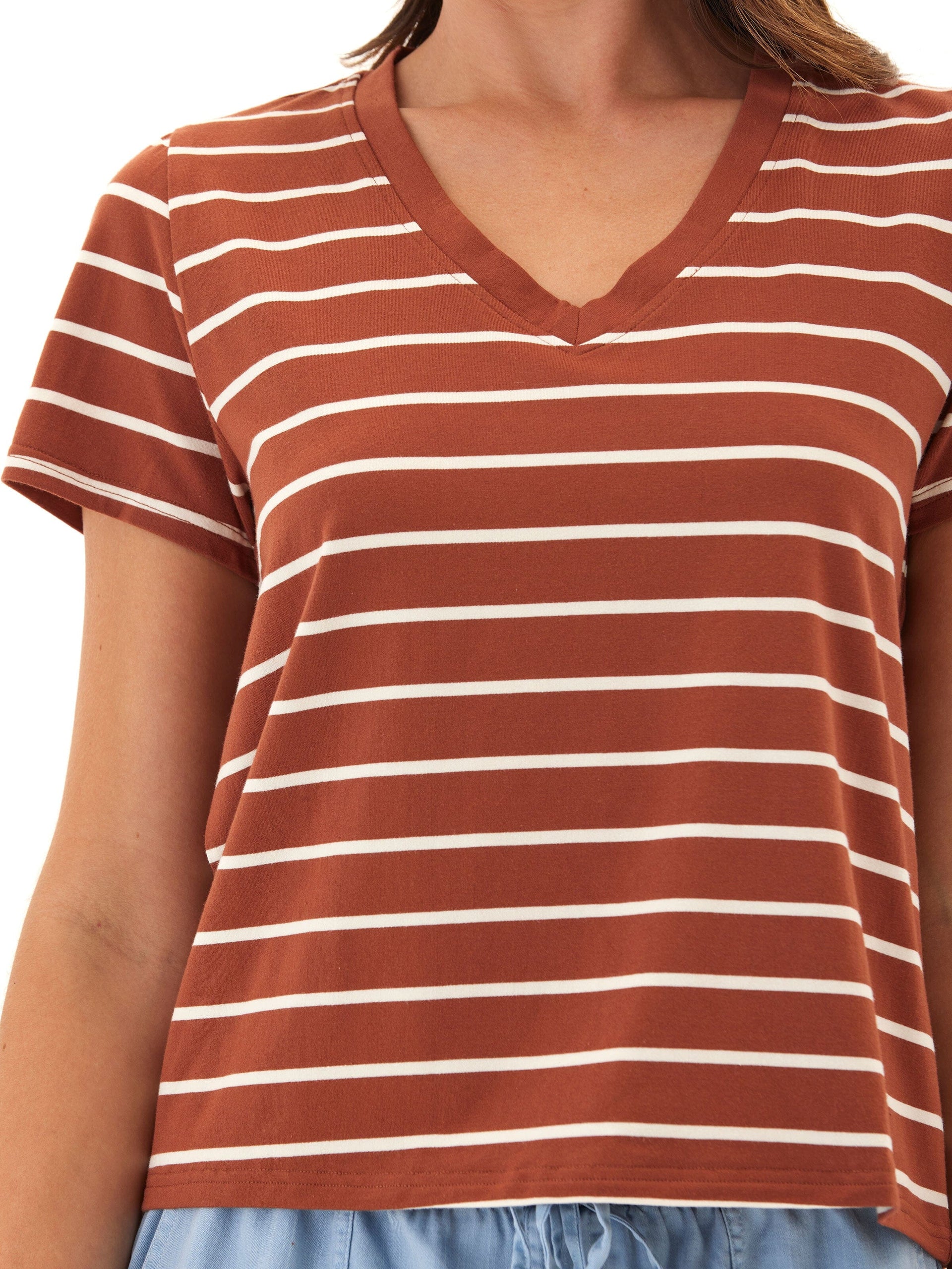 Maxine Caribbean Stripe Eco Jersey V-Neck Cropped Tee