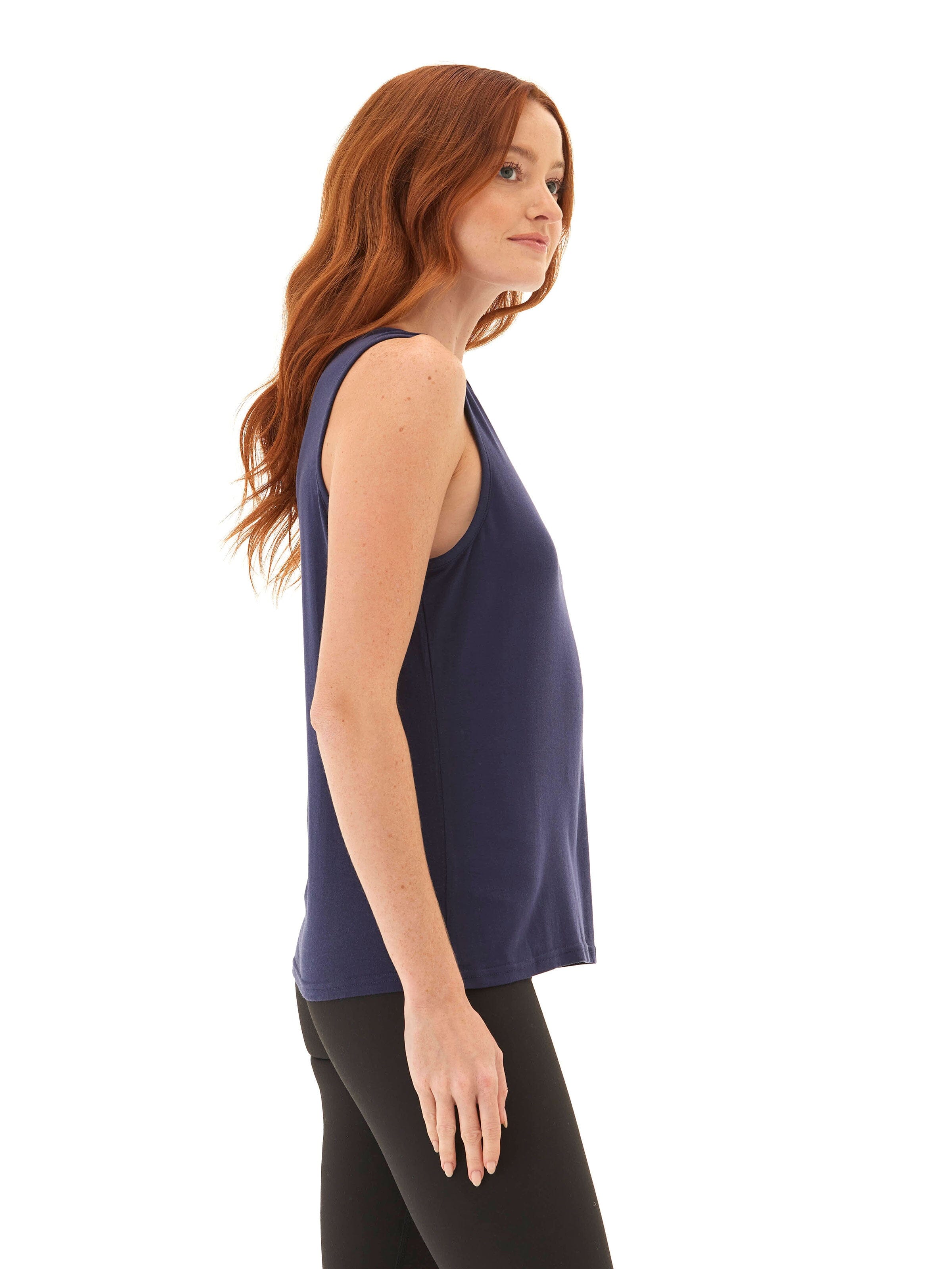 Desirae Tencel Jersey Twist Shoulder Tank in Navy Blue