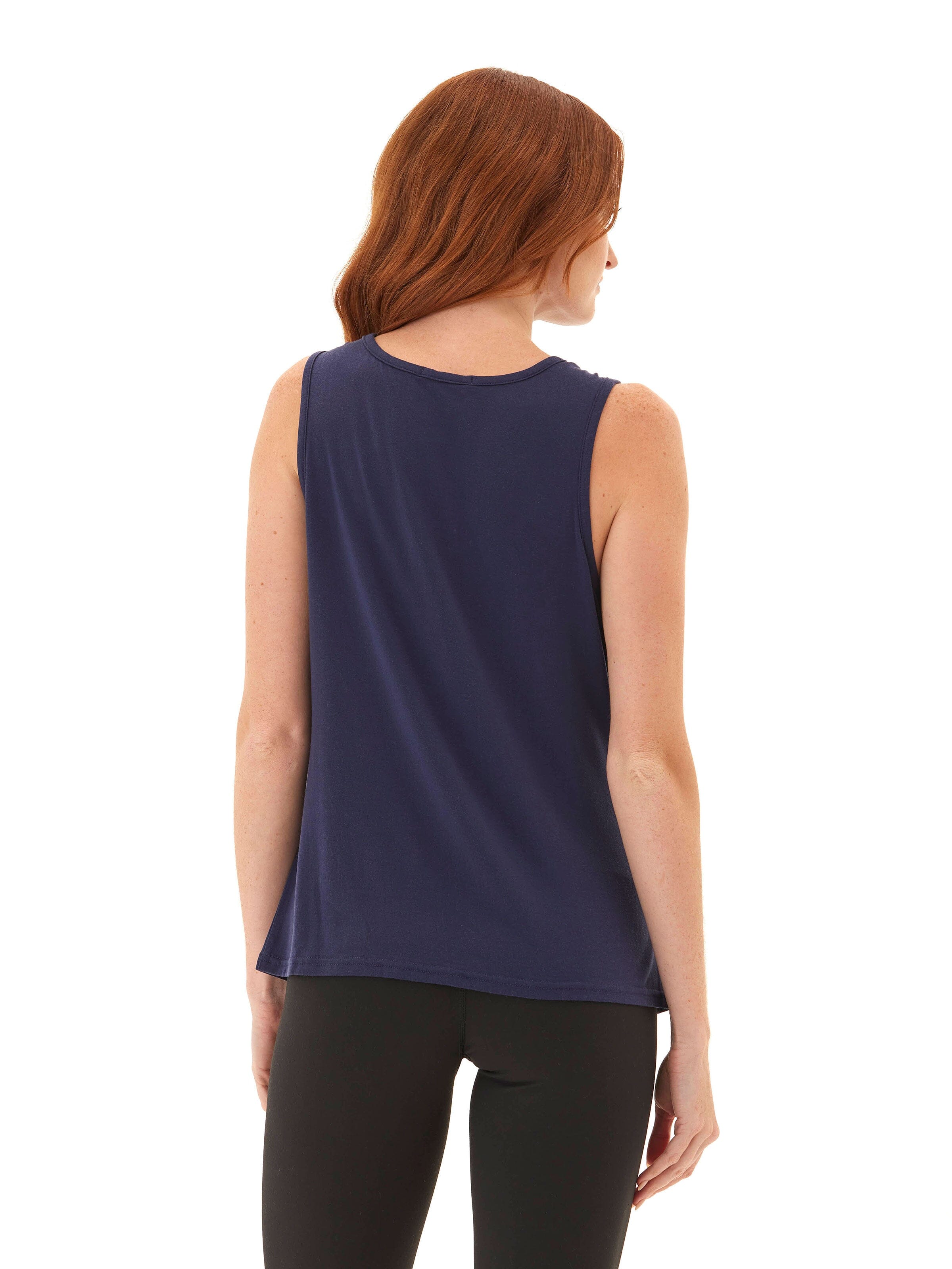 Desirae Tencel Jersey Twist Shoulder Tank in Navy Blue