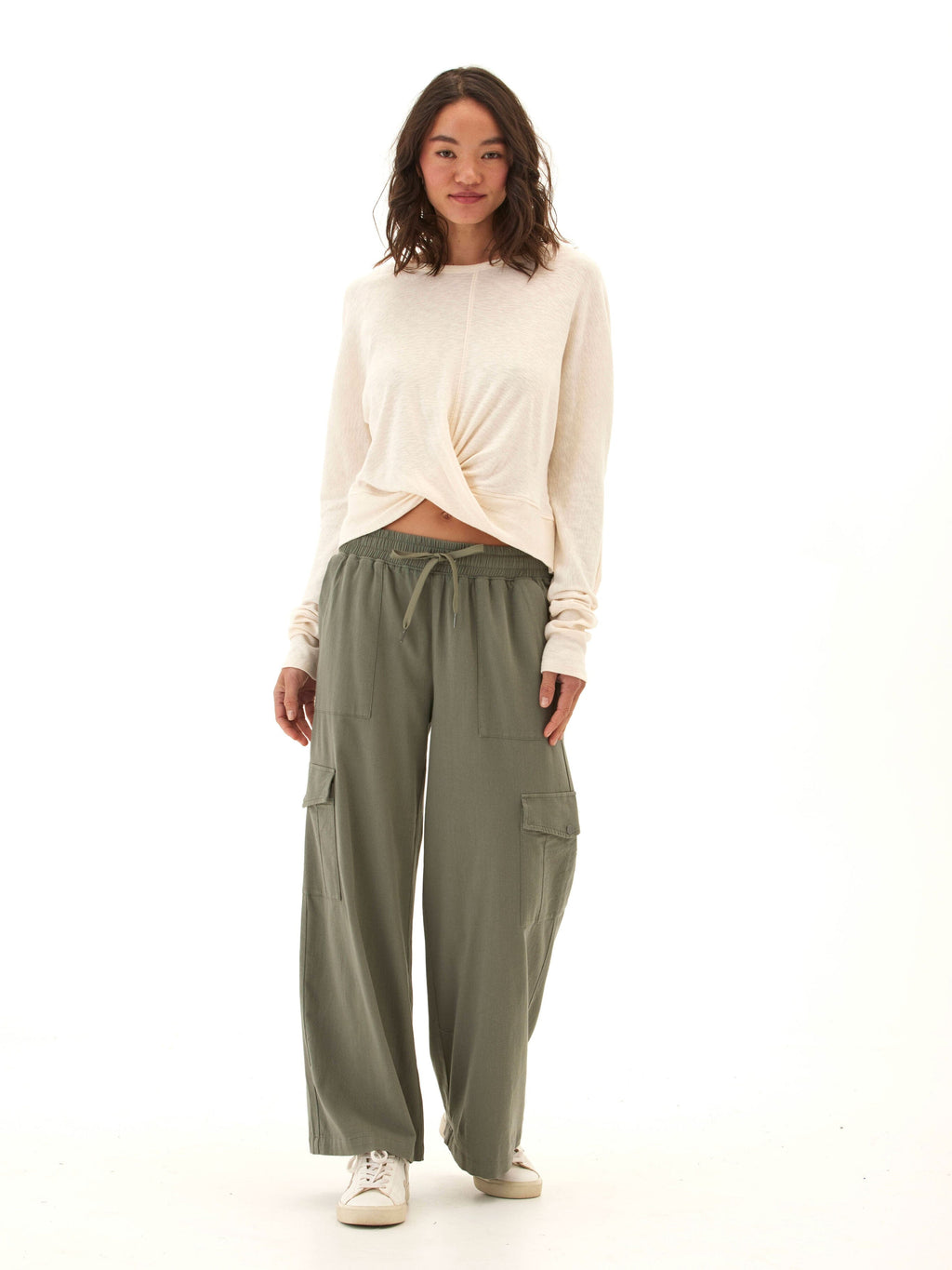 Textured Jersey Twist Dolman Long Sleeve Top for Everyday Comfort