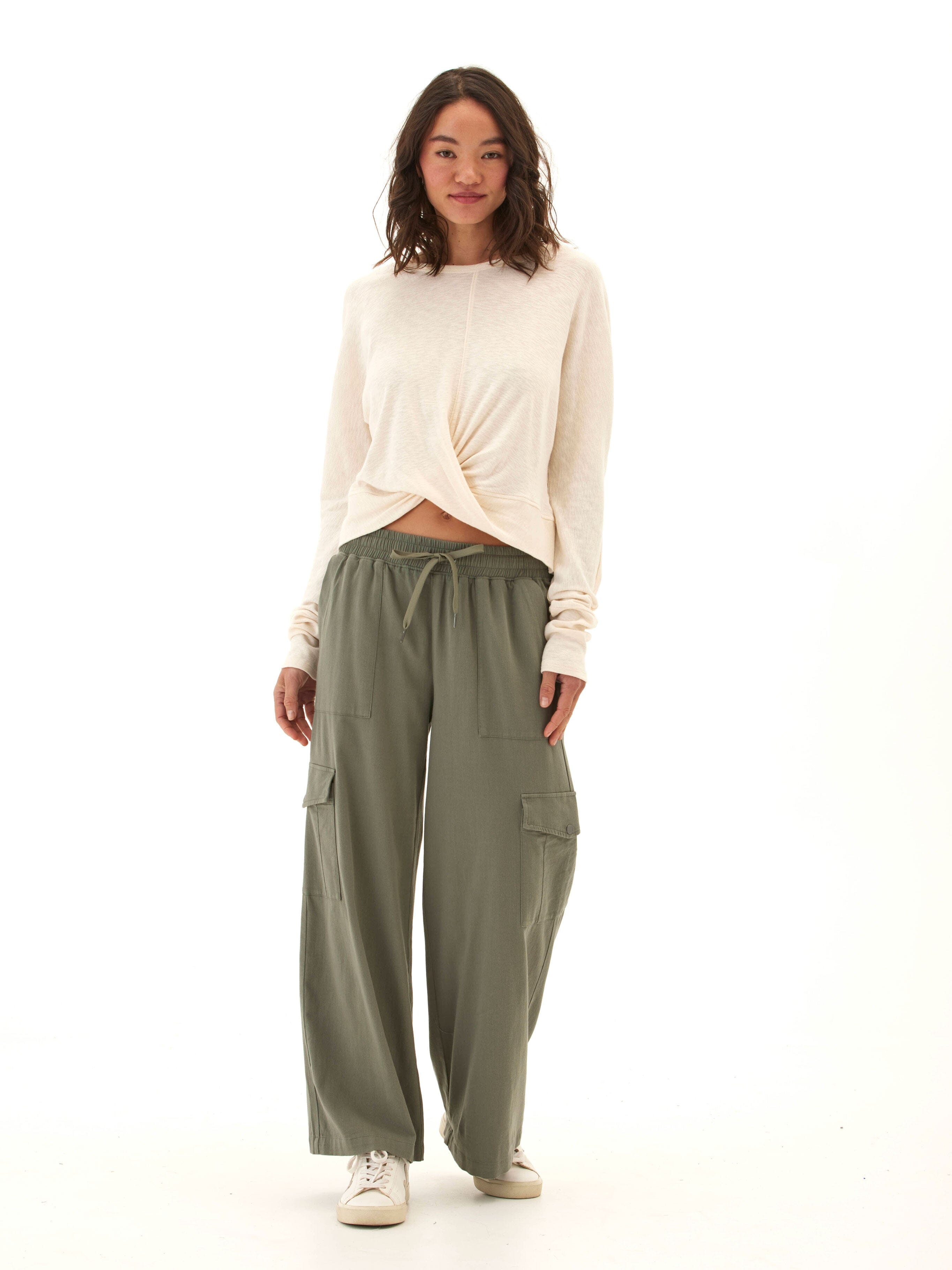 Textured Jersey Twist Dolman Long Sleeve Top for Everyday Comfort