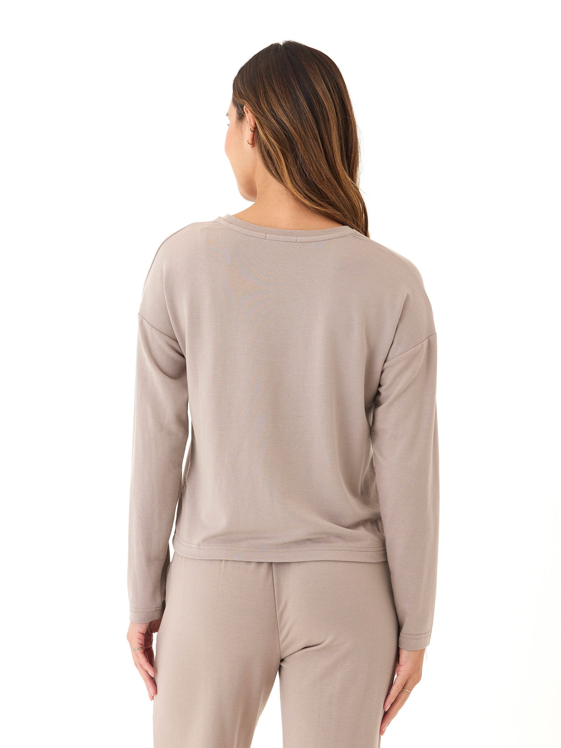 Shaina Modal Terry Long Sleeve Pocket Top in Taupe