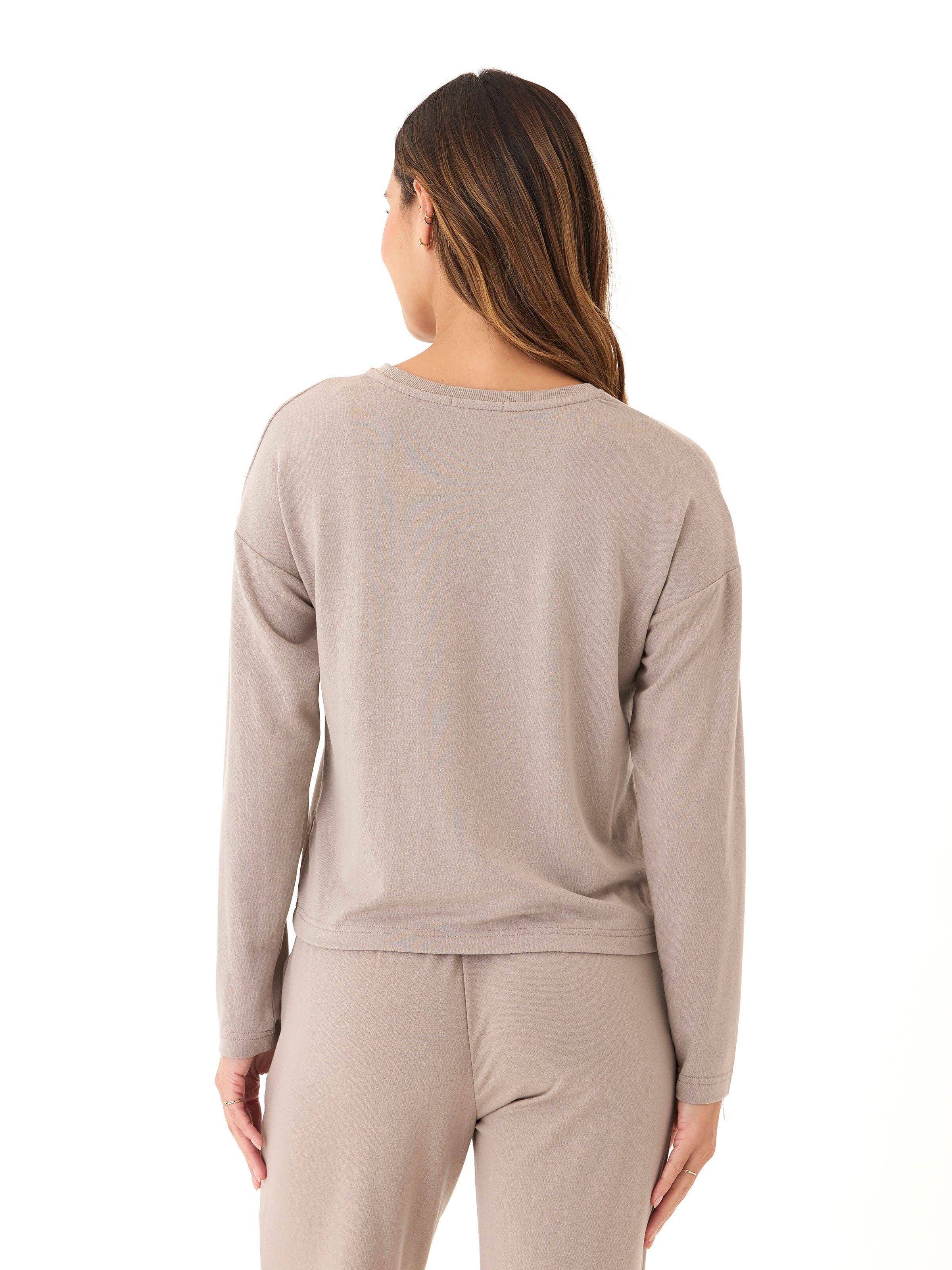 Shaina Modal Terry Long Sleeve Pocket Top in Taupe