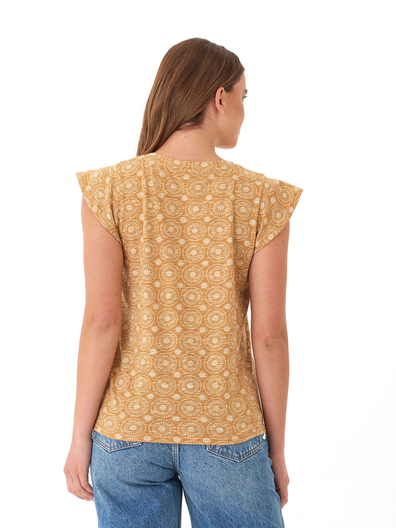Blanche Medallion Print Linen Jersey Flutter Sleeve Top