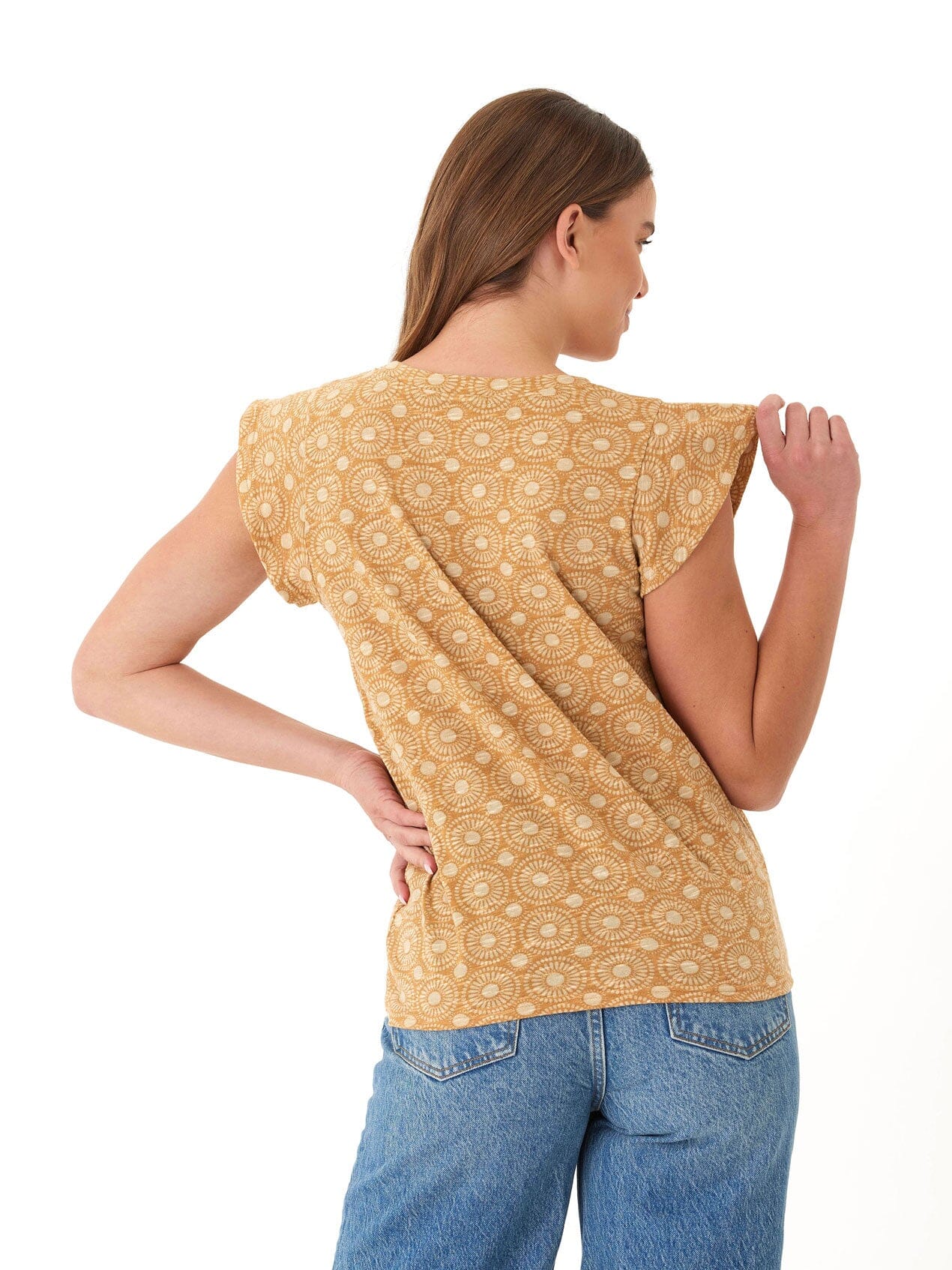Blanche Medallion Print Linen Jersey Flutter Sleeve Top