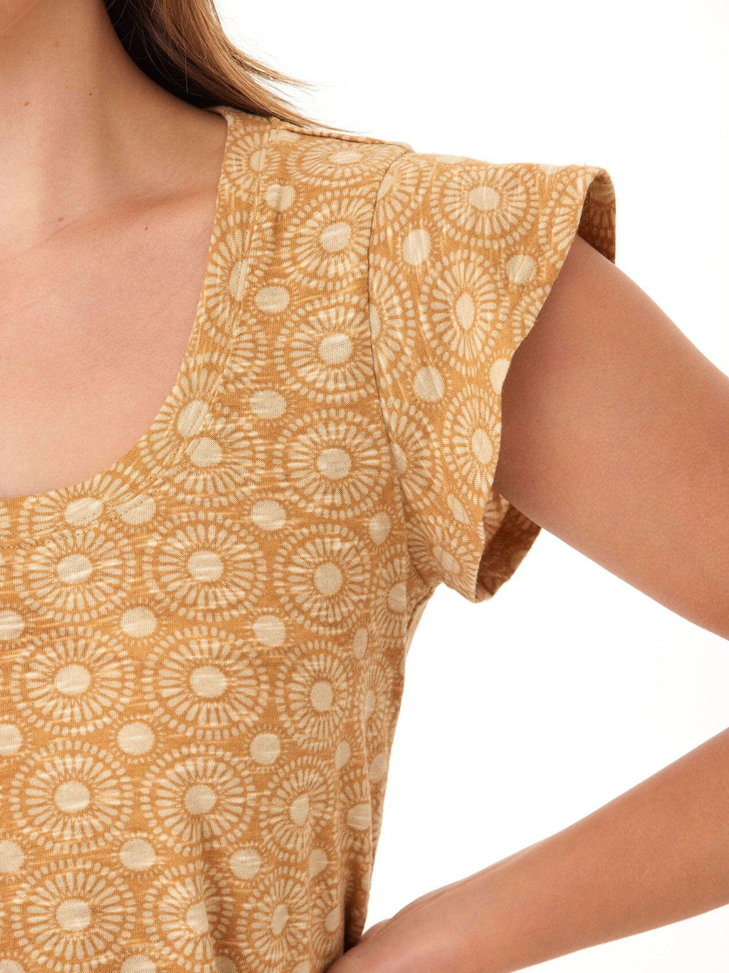 Blanche Medallion Print Linen Jersey Flutter Sleeve Top