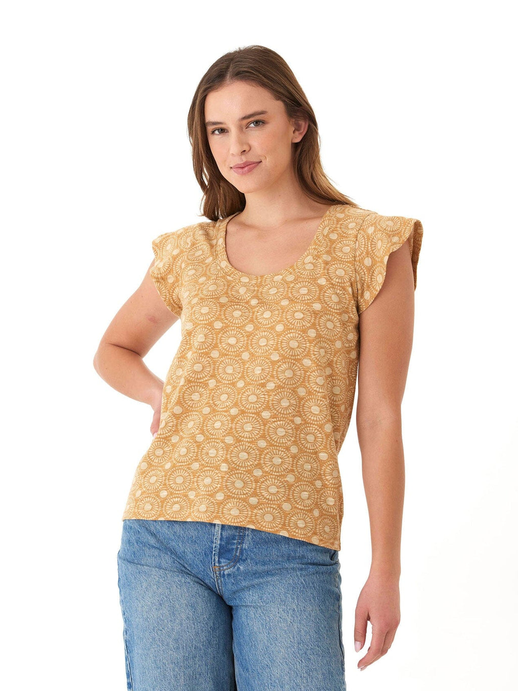 Blanche Medallion Print Linen Jersey Flutter Sleeve Top