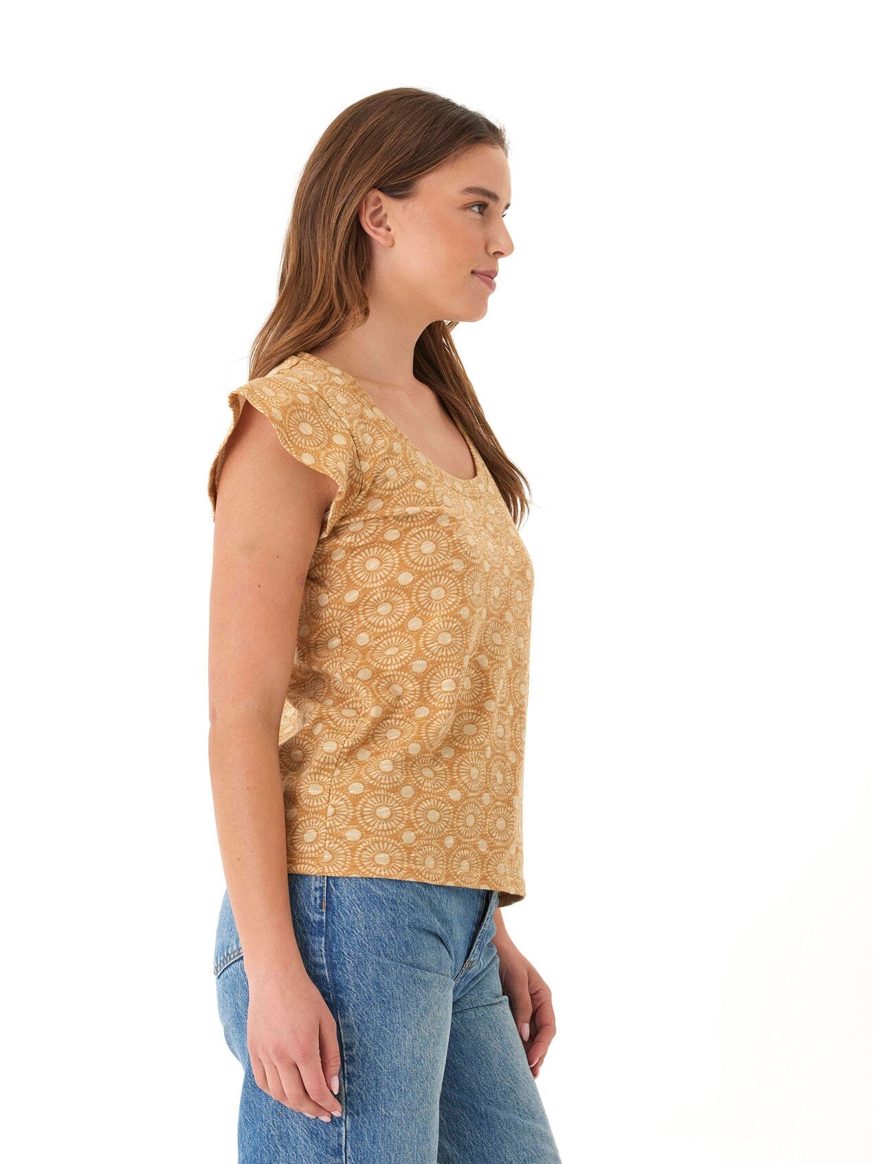 Blanche Medallion Print Linen Jersey Flutter Sleeve Top