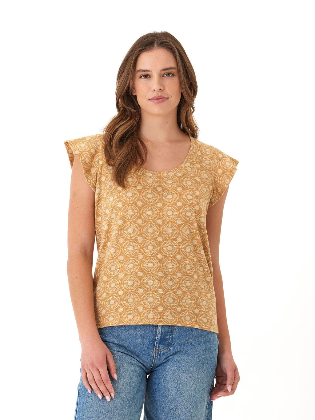 Blanche Medallion Print Linen Jersey Flutter Sleeve Top