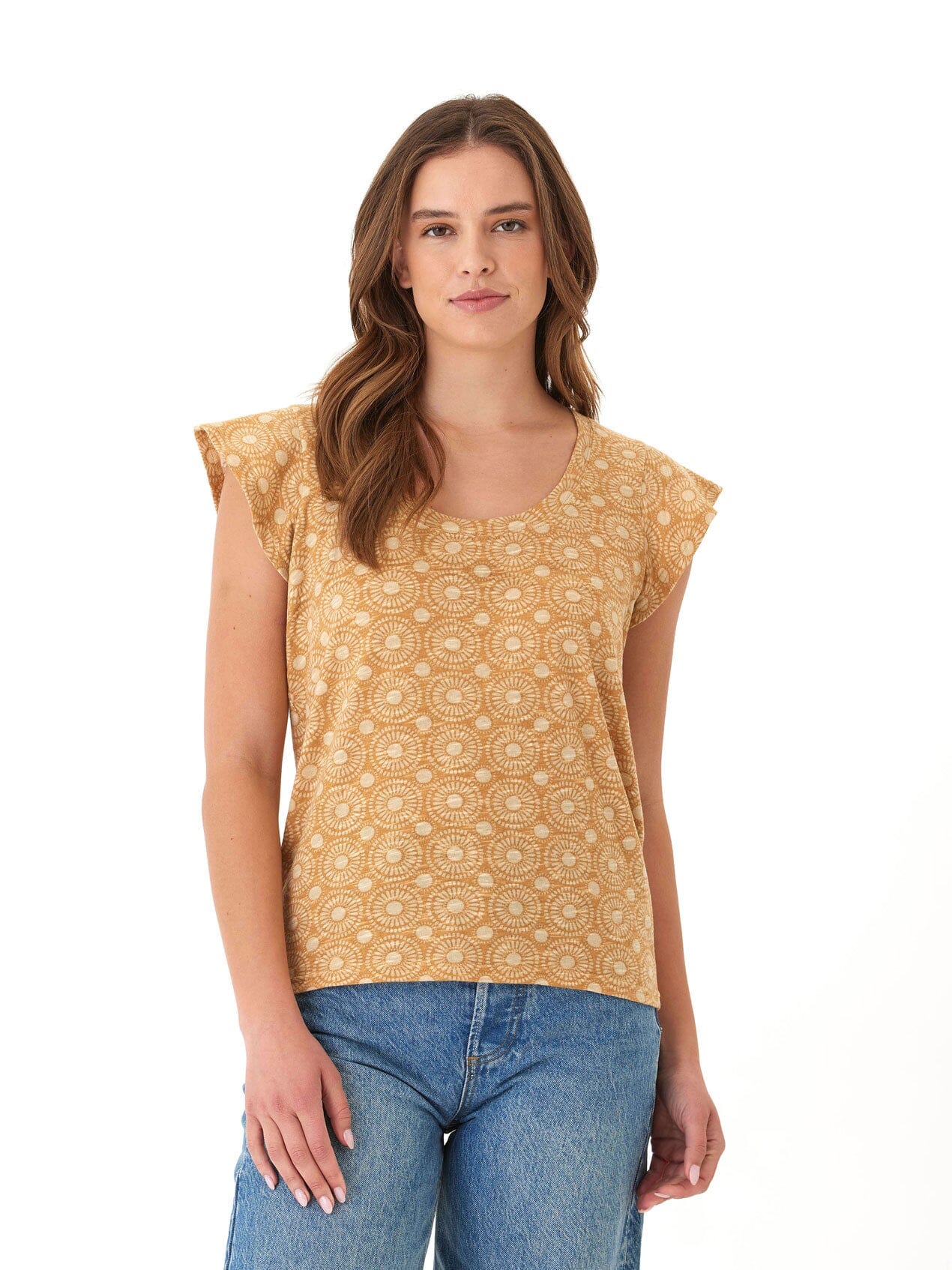 Blanche Medallion Print Linen Jersey Flutter Sleeve Top
