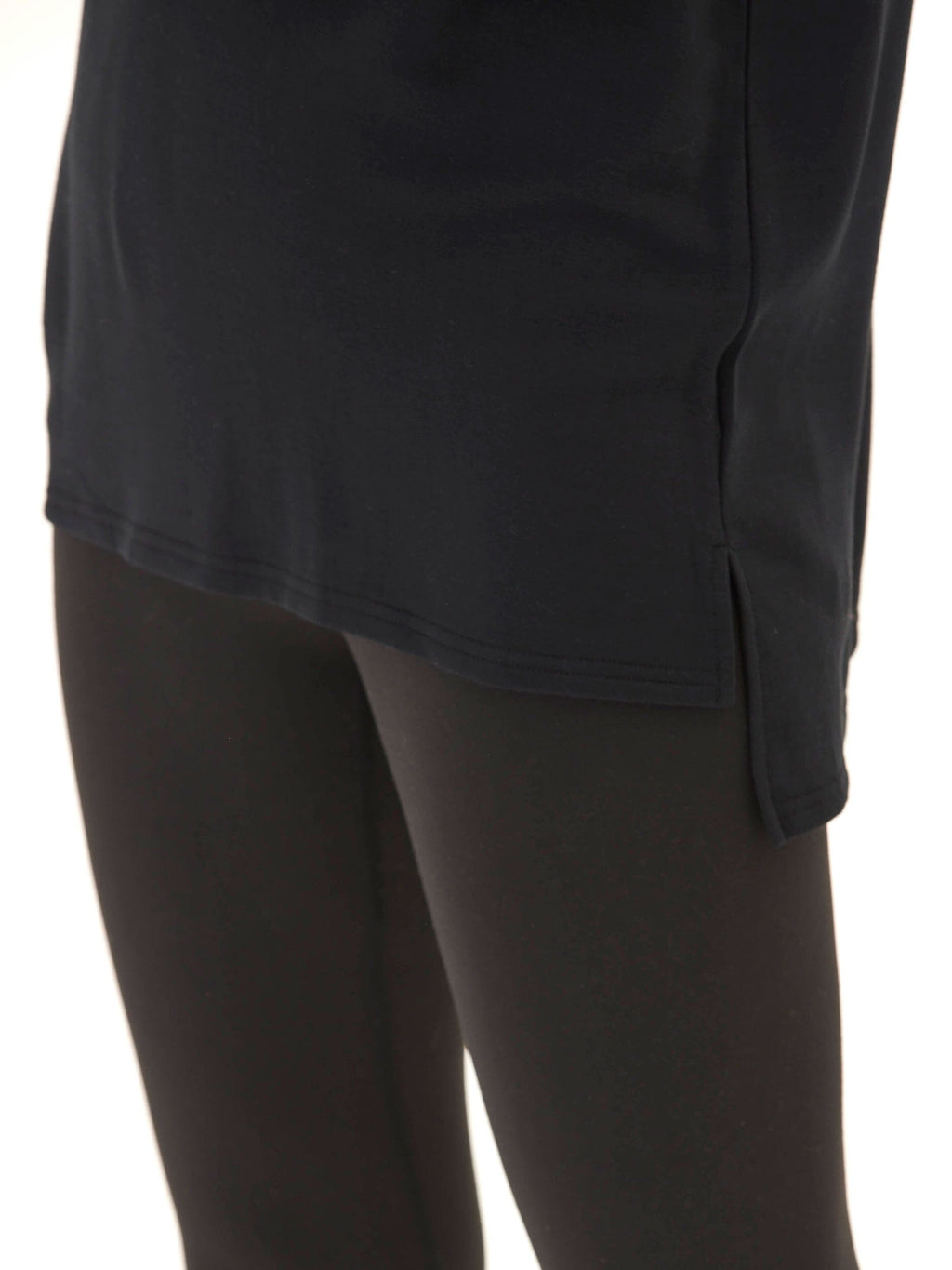 Feather Fleece Step-Hem Tunic Sweatshirt in Black