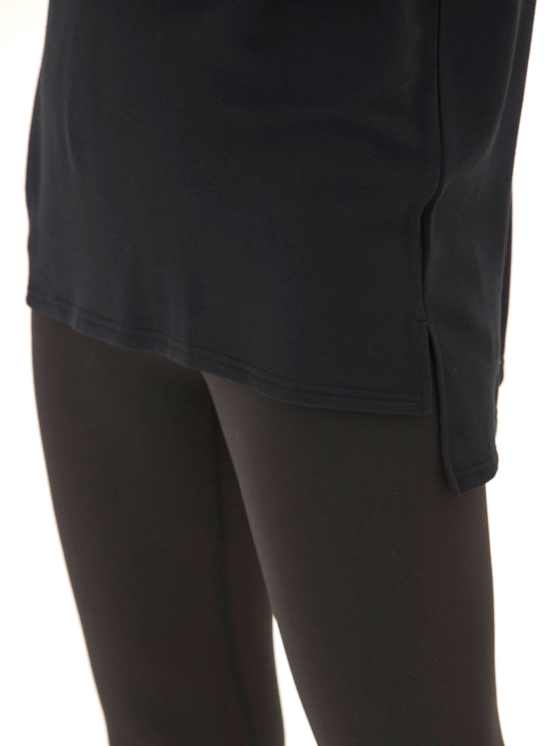 Feather Fleece Step-Hem Tunic Sweatshirt in Black