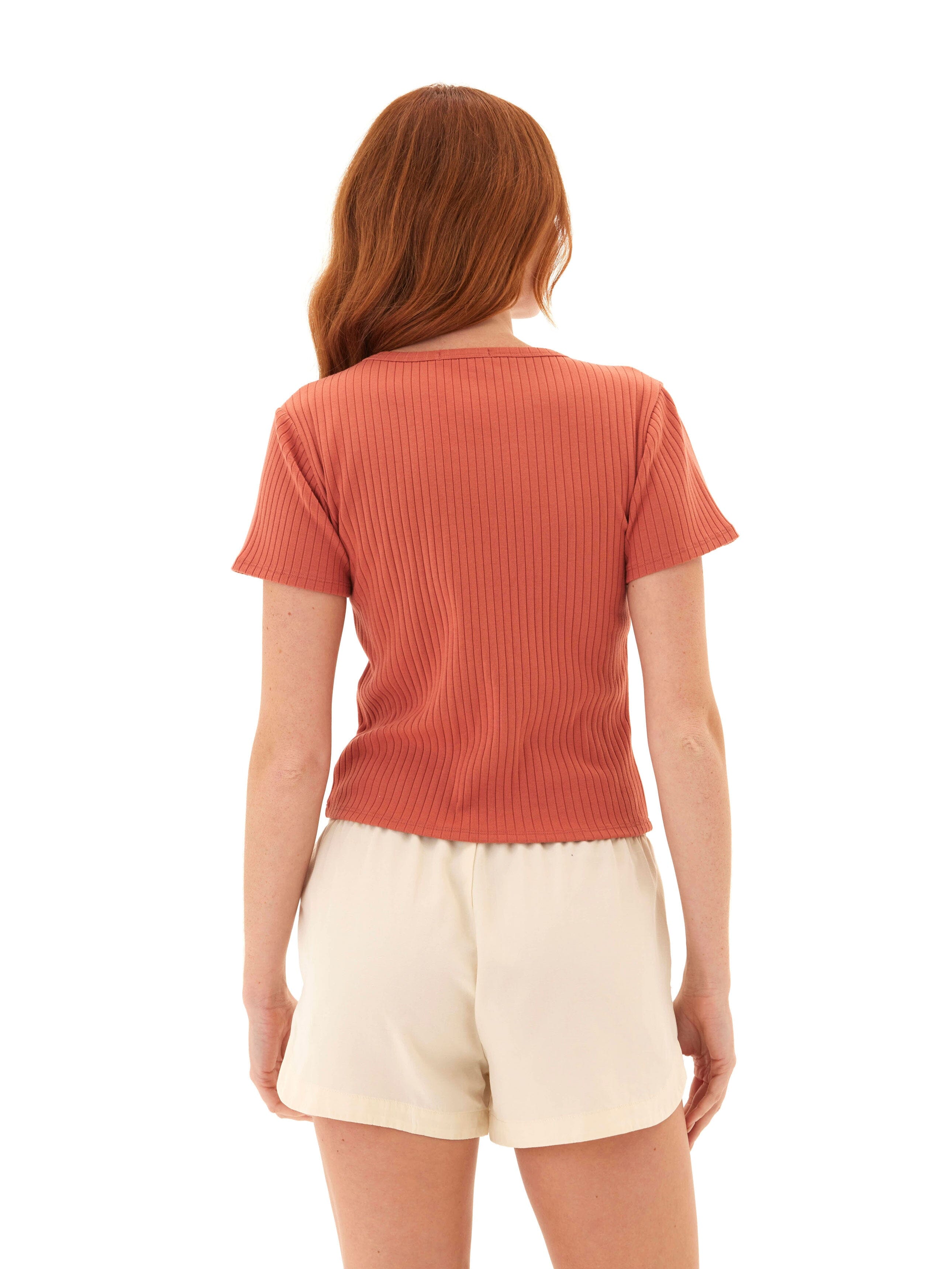 Organic Cotton Ribbed Scoop Neck Tee - Slim Fit Everyday Top