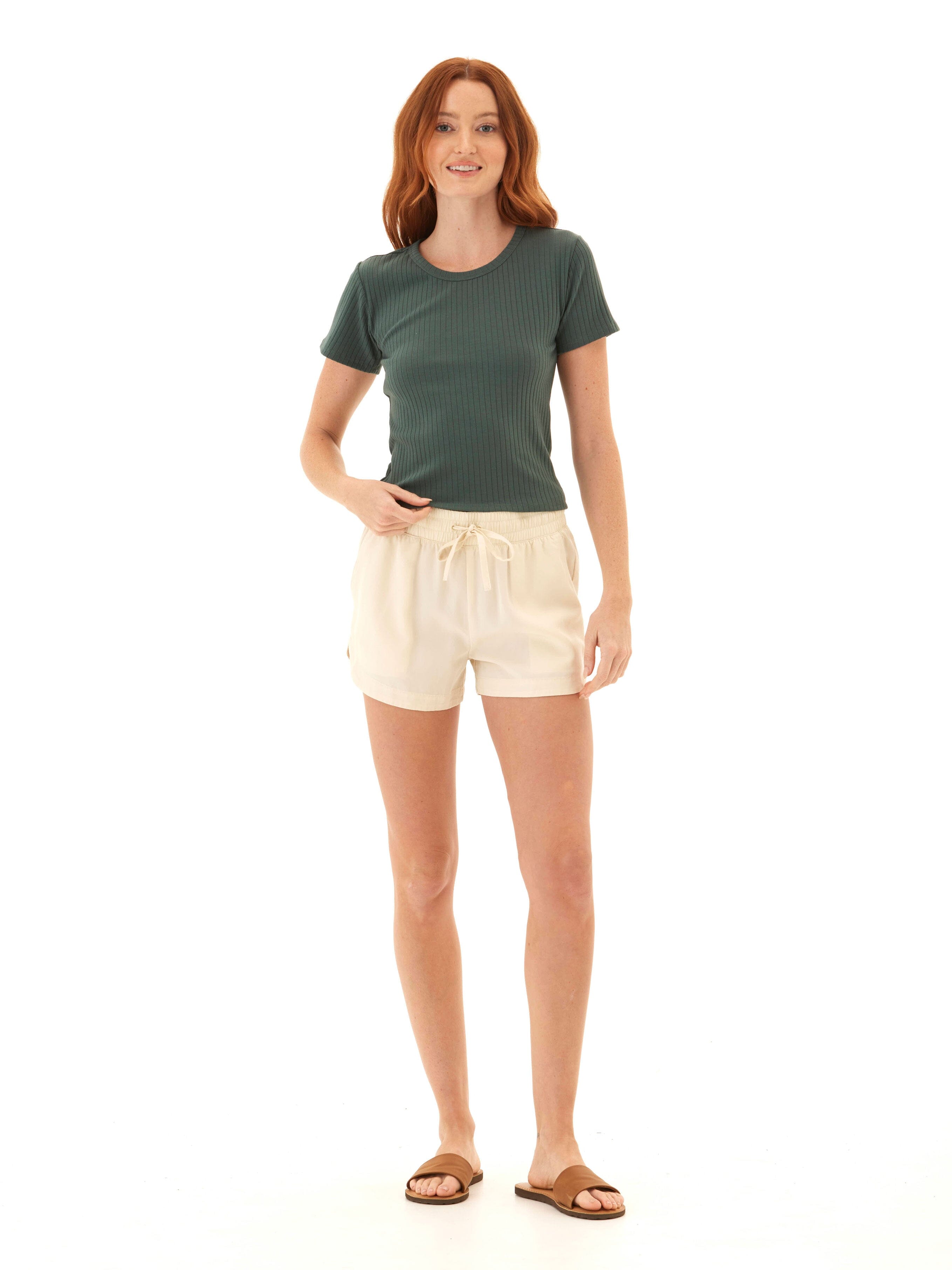 Organic Cotton Ribbed Scoop Neck Tee - Slim Fit Everyday Top