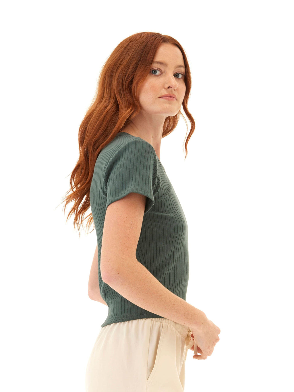 Organic Cotton Ribbed Scoop Neck Tee - Slim Fit Everyday Top