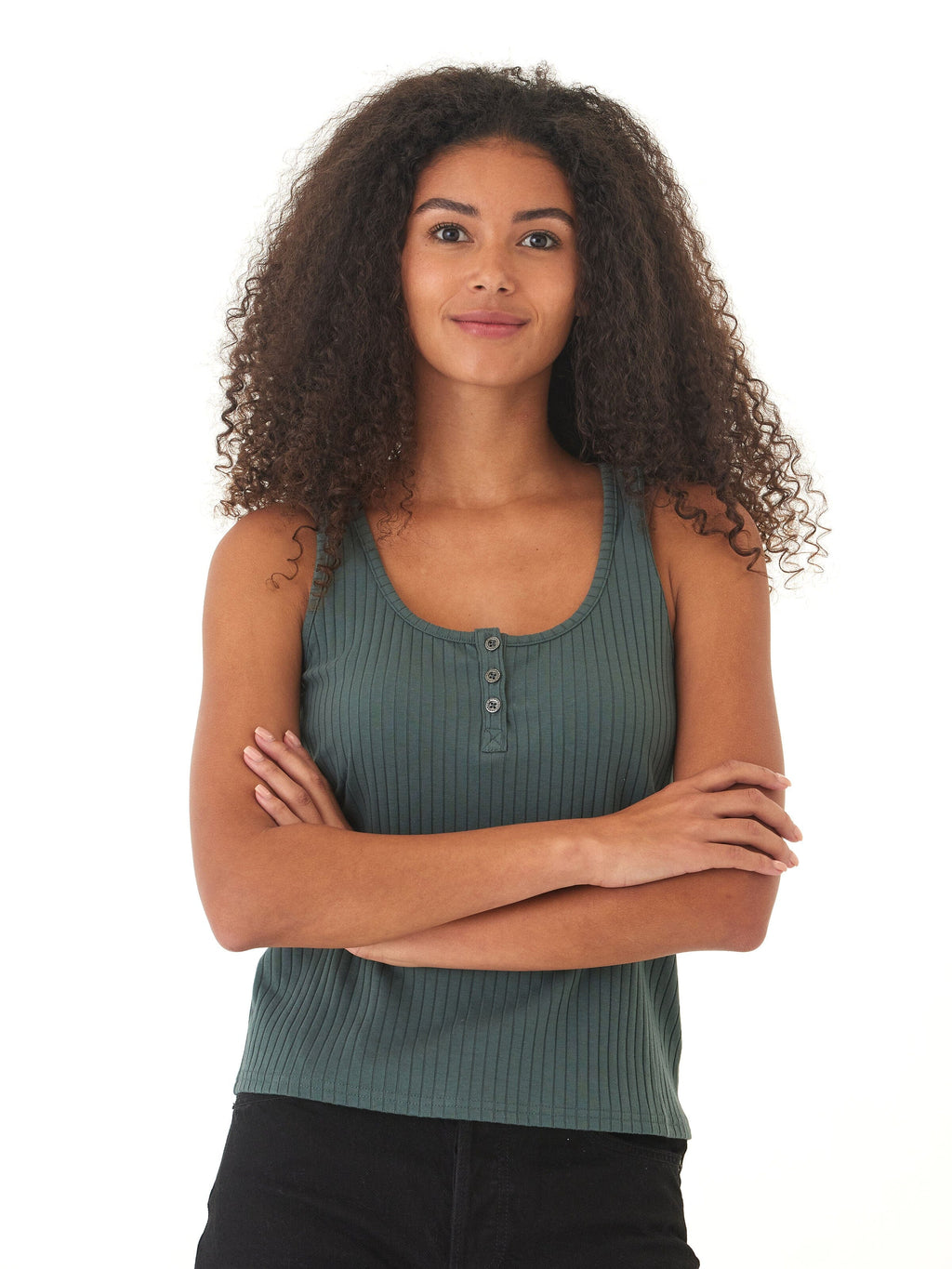 Kathy Organic Rib Henley Tank - Fitted Sleeveless Scoop Neck Top