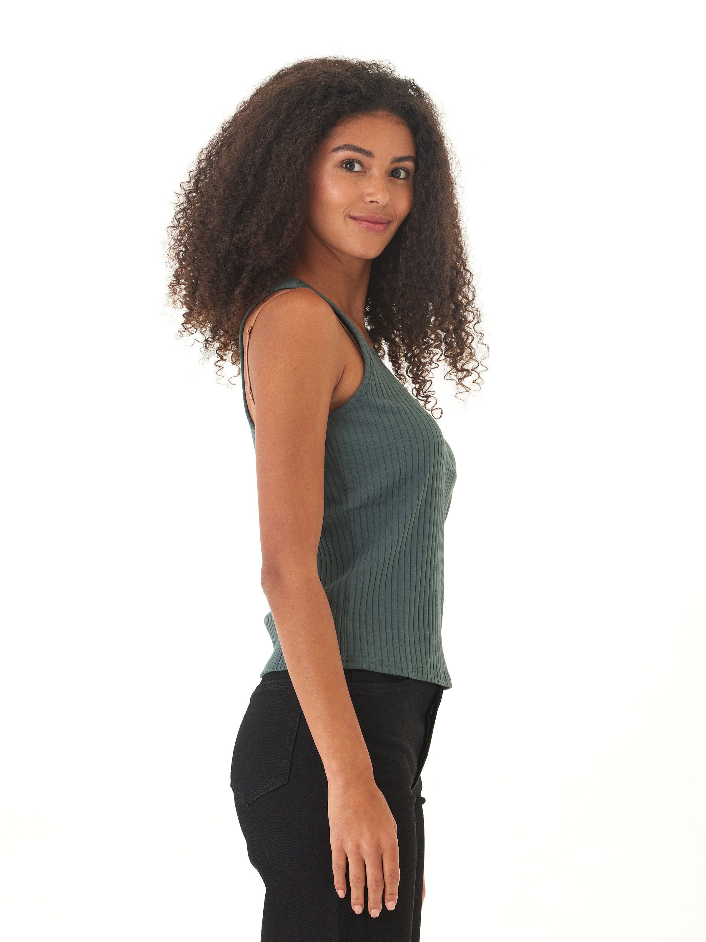 Kathy Organic Rib Henley Tank - Fitted Sleeveless Scoop Neck Top