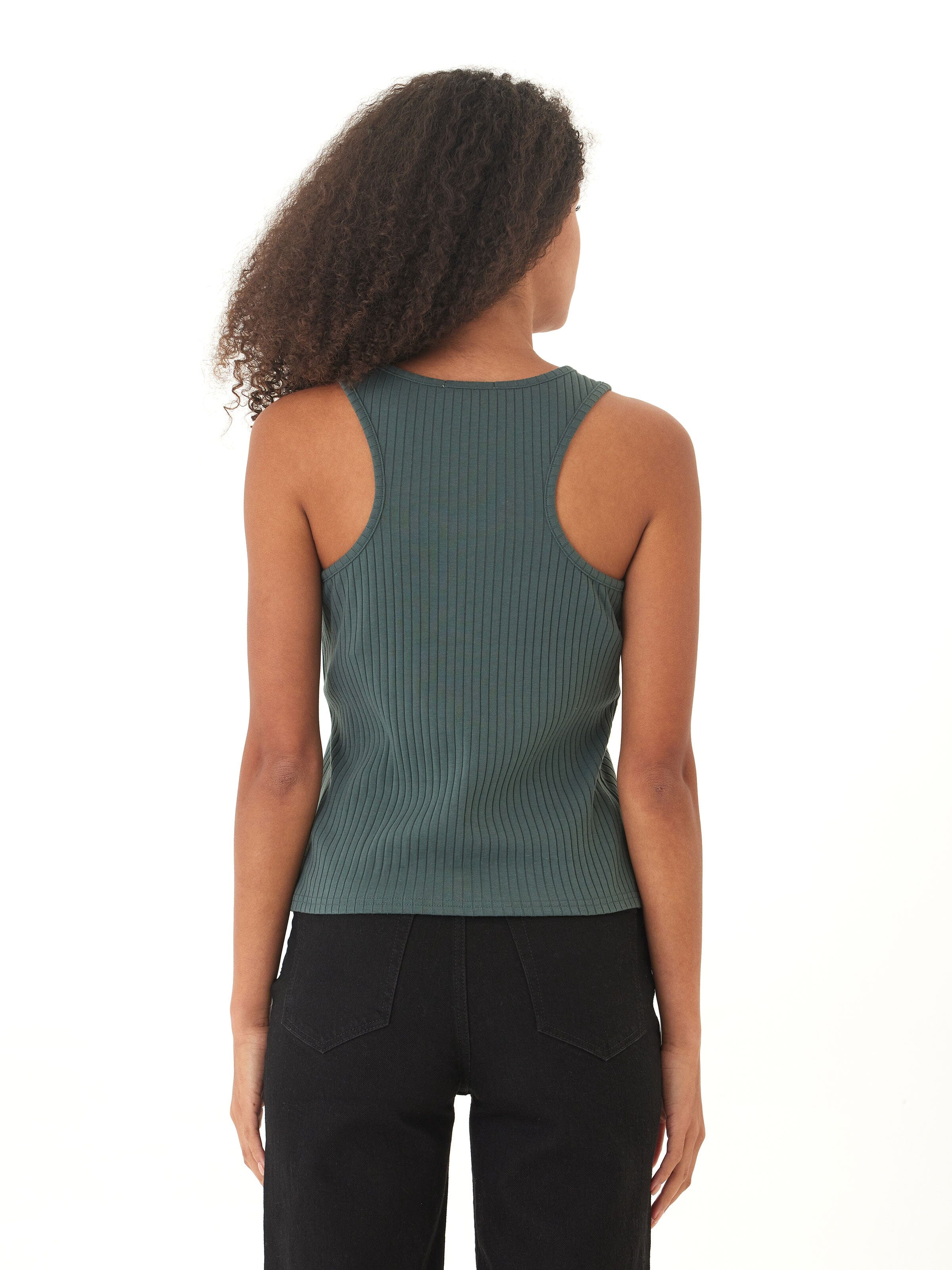 Kathy Organic Rib Henley Tank - Fitted Sleeveless Scoop Neck Top