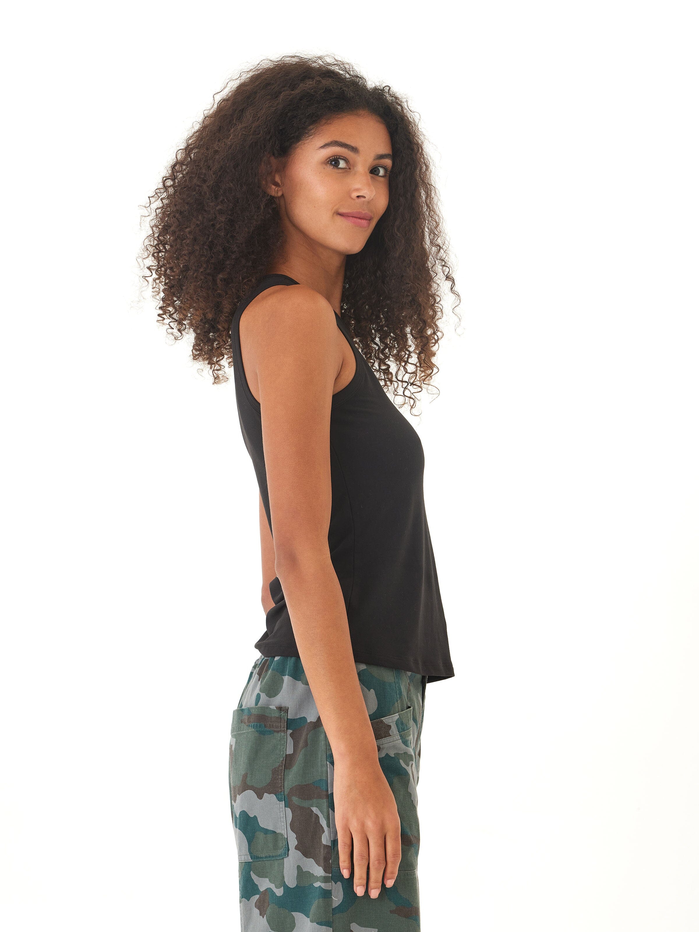 Women's Black Luxe Jersey High Neck Tank - Minimalist Sleeveless