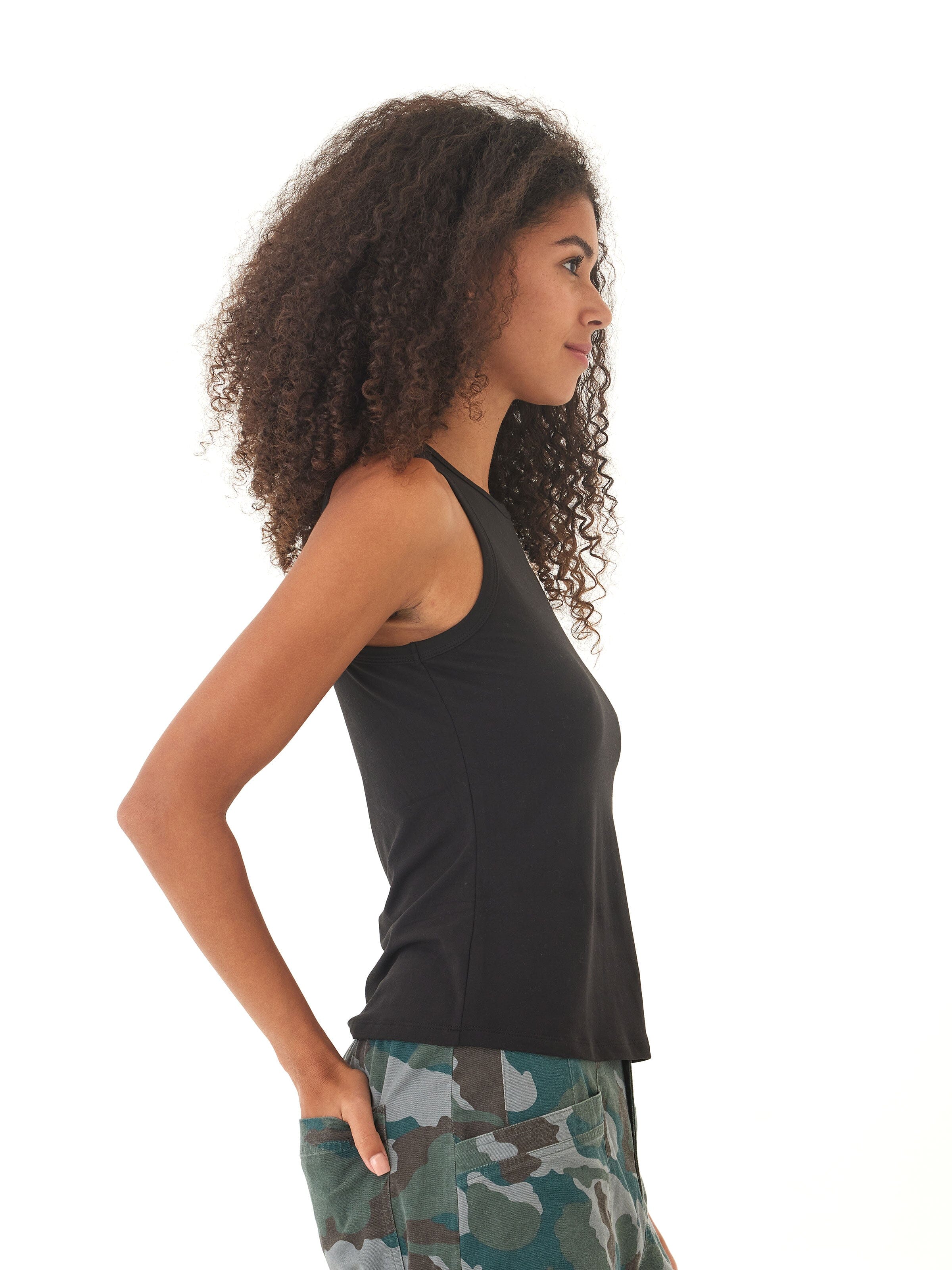 Women's Black Luxe Jersey High Neck Tank - Minimalist Sleeveless