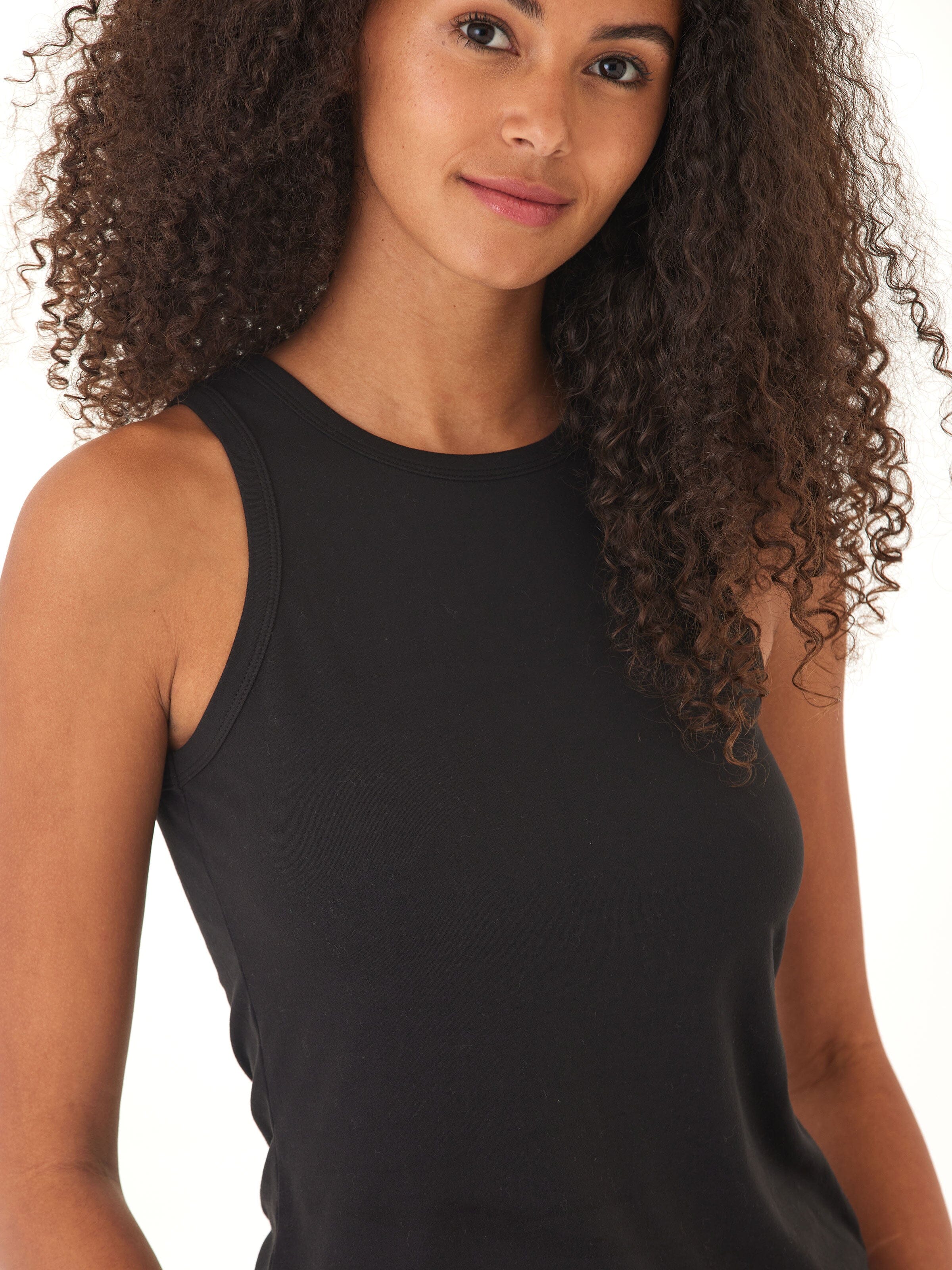 Women's Black Luxe Jersey High Neck Tank - Minimalist Sleeveless