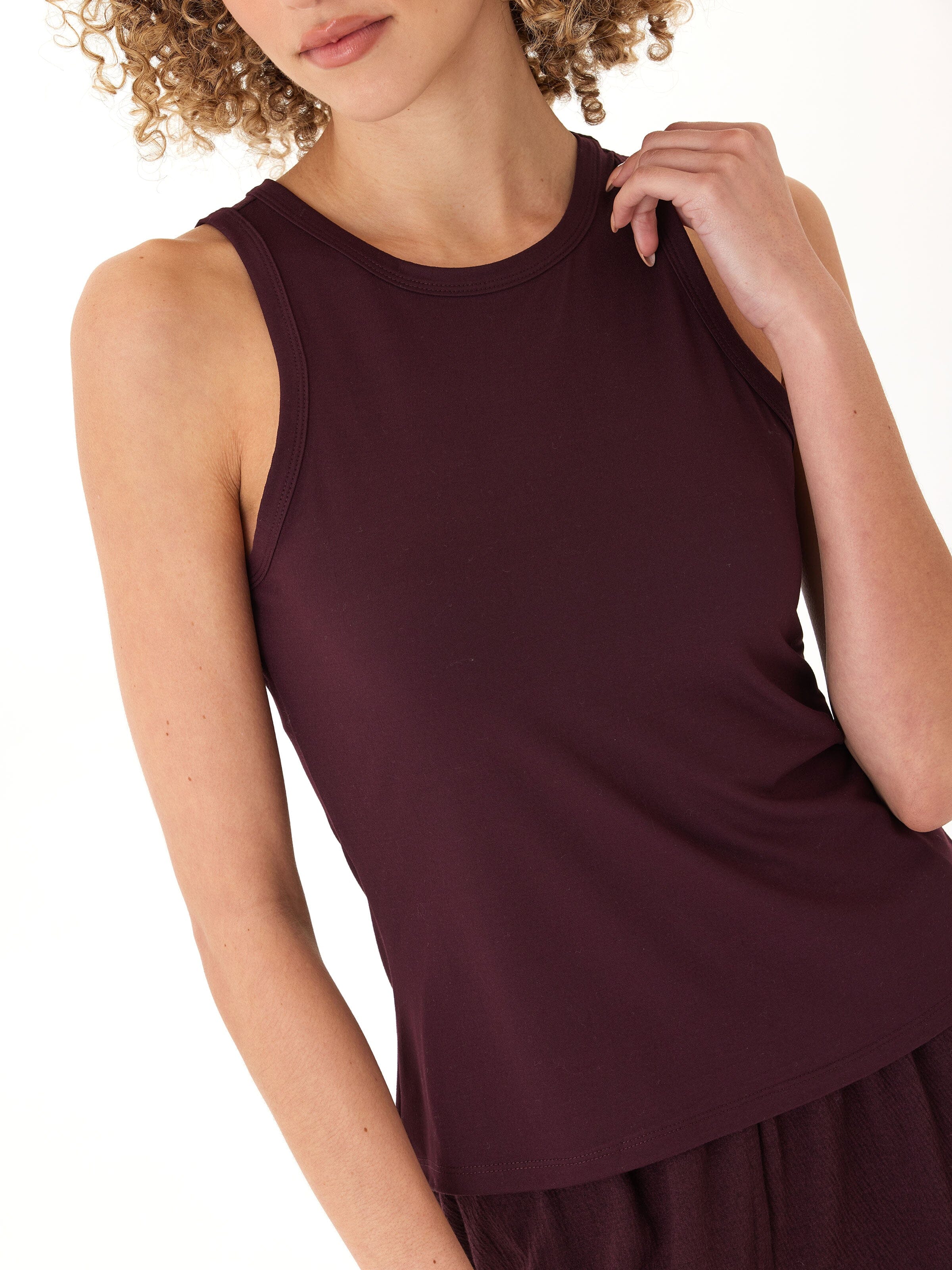 Bailey Luxe Jersey High Neck Tank in Dark-Plum