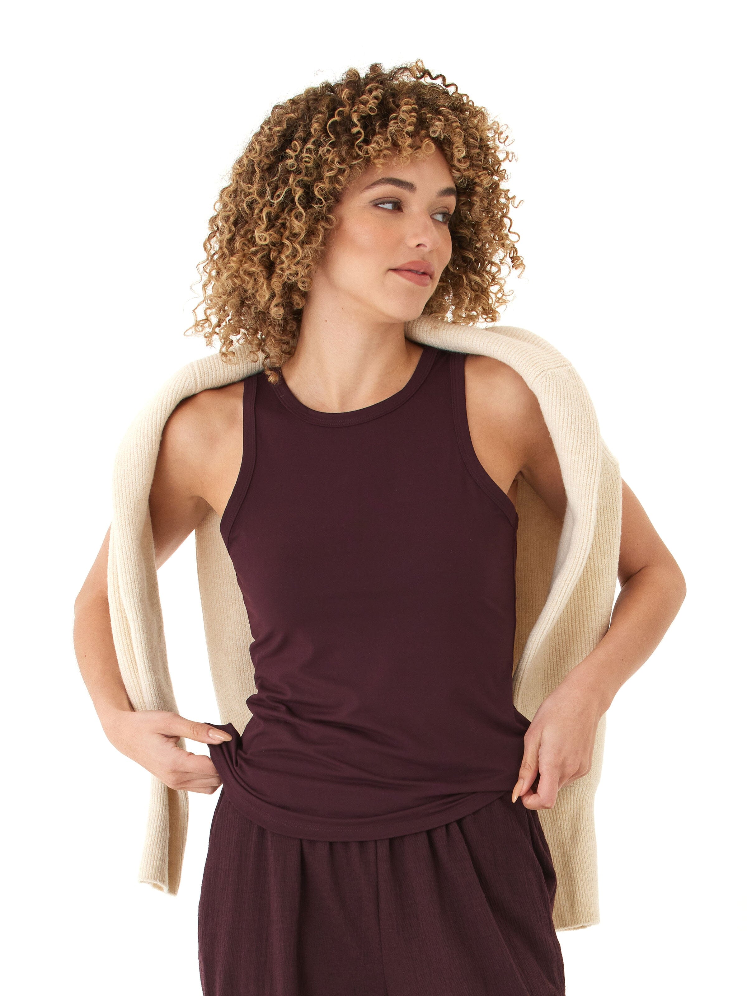 Bailey Luxe Jersey High Neck Tank in Dark-Plum