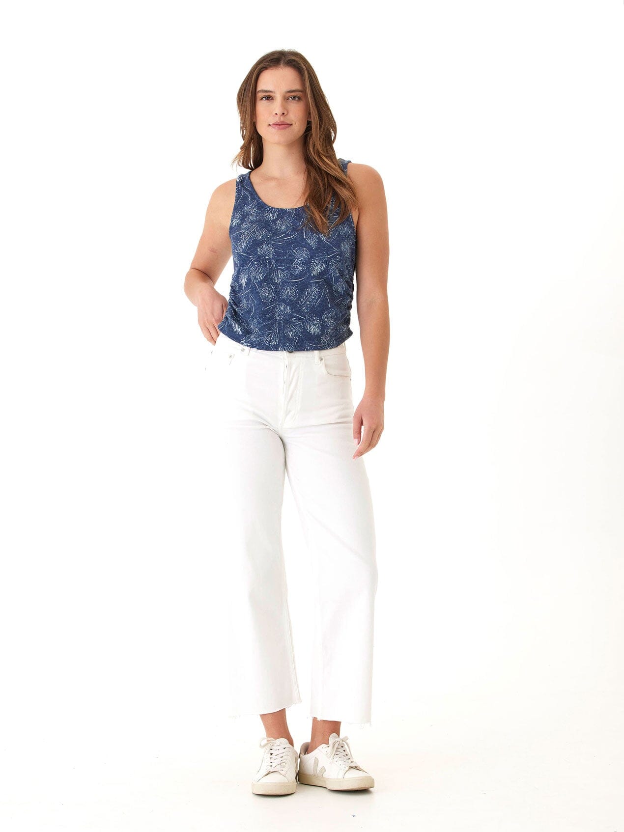 Breezy Palm Print Slub Linen Jersey Tank Top – Relaxed Summer Fit