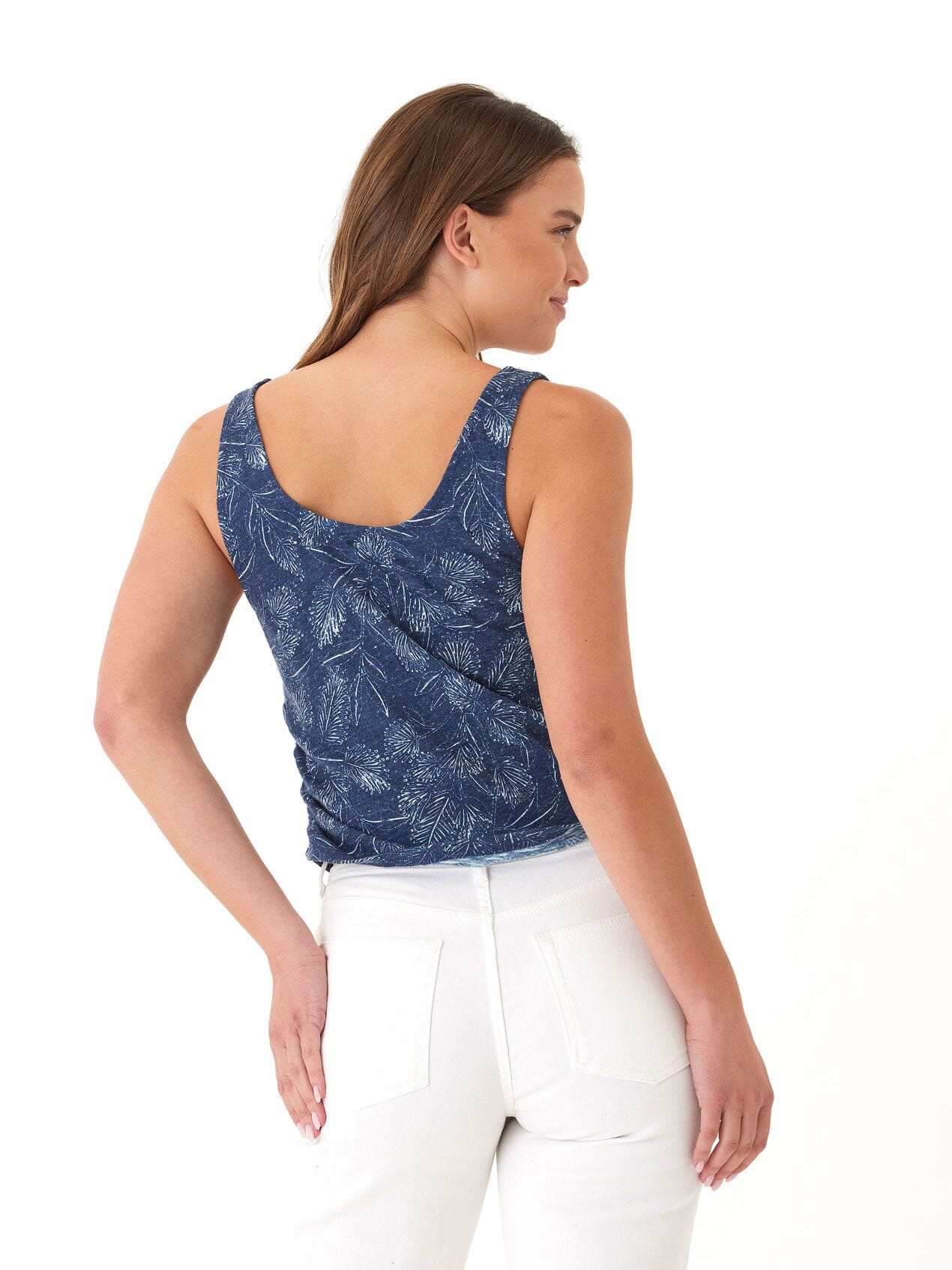 Breezy Palm Print Slub Linen Jersey Tank Top – Relaxed Summer Fit