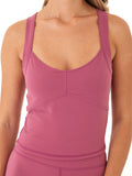 Dusty-rose Evelynne performance tank featuring a sweetheart neckline and cross-back straps.