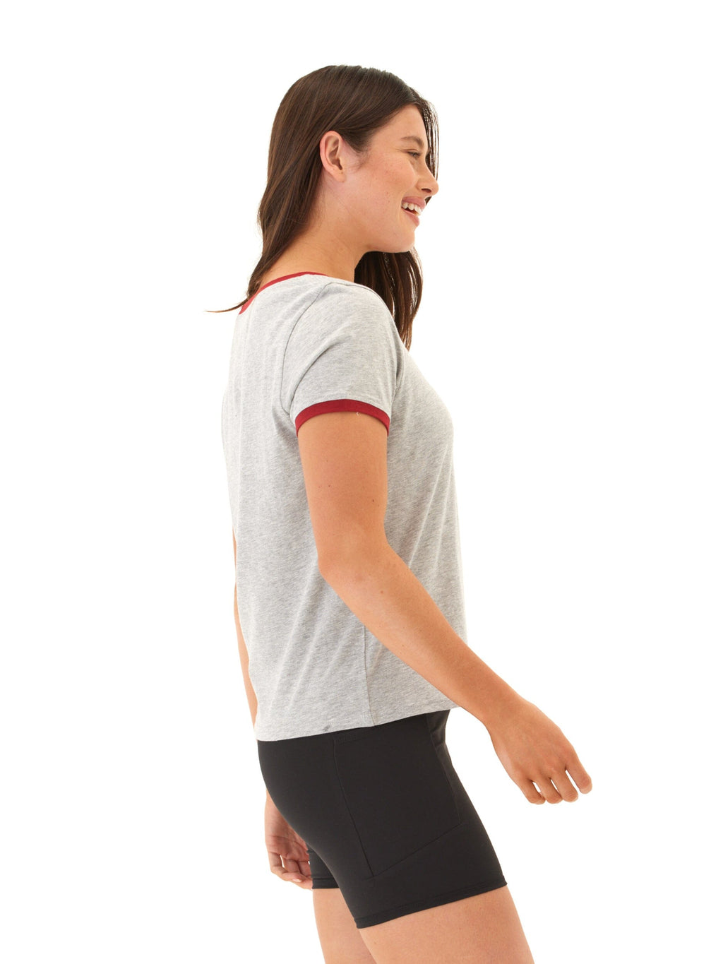 Women’s Comfort Jersey Ringer Tee in Grey and Maroon