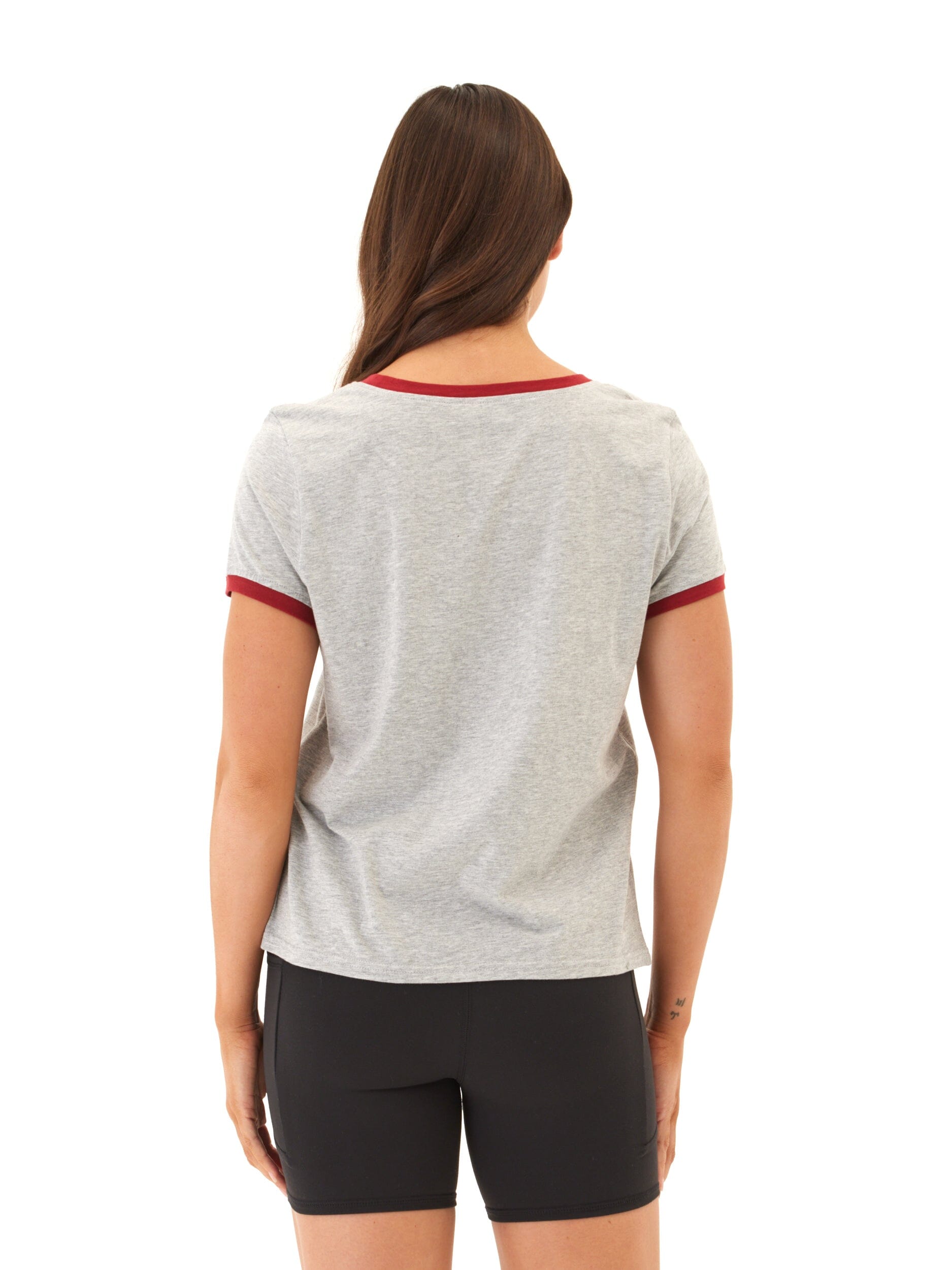 Women’s Comfort Jersey Ringer Tee in Grey and Maroon